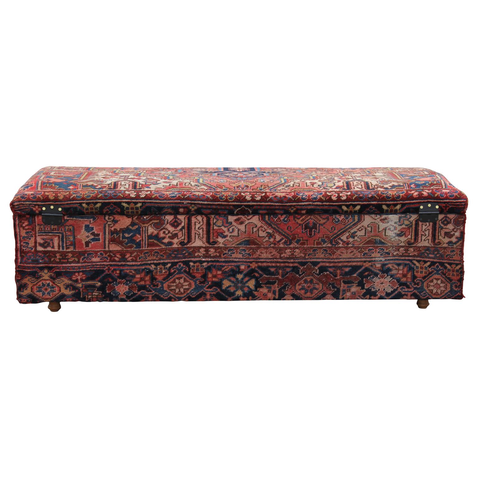 American Custom Storage Bench Upholstered with Persian Bakshaish Fabric