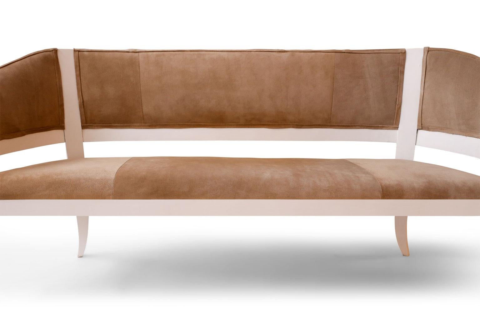 Contemporary Custom Suede Upholstered Settee