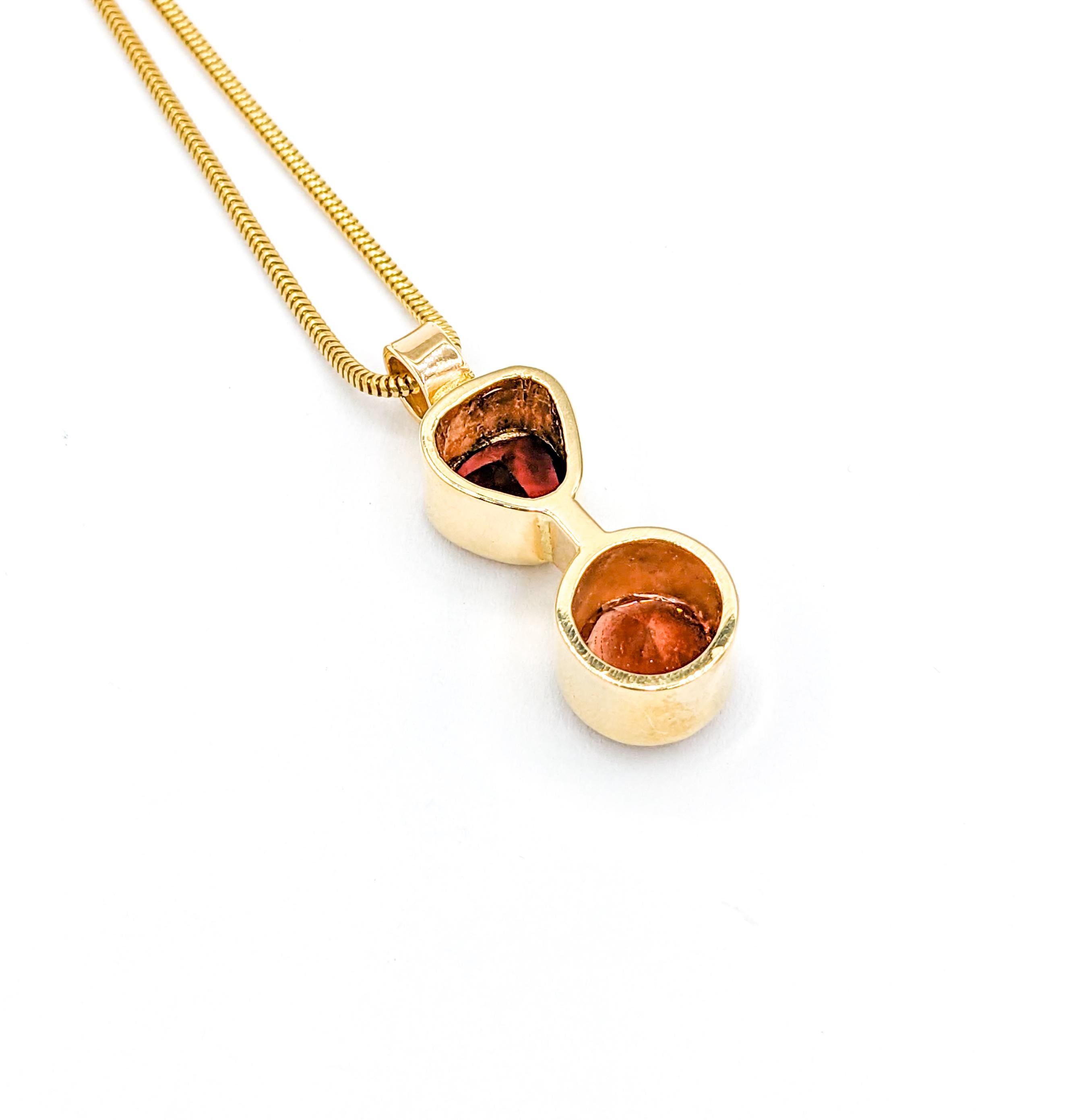 Custom Sunstone & Tourmaline Bezel Pendant Necklace in 14k Gold For Sale 2