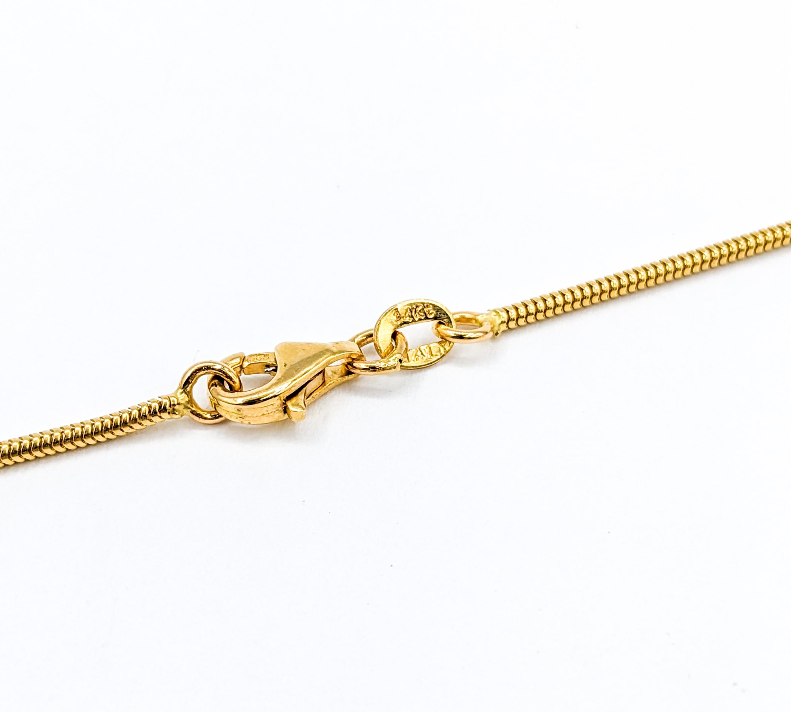 Custom Sunstone & Tourmaline Bezel Pendant Necklace in 14k Gold For Sale 3