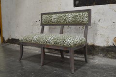 Swedish Gray Dining Banquette in Green Leopard