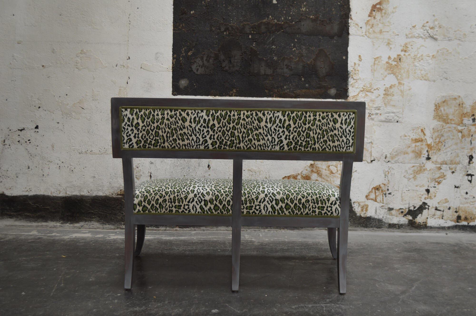 American Swedish Gray Dining Banquette in Green Leopard