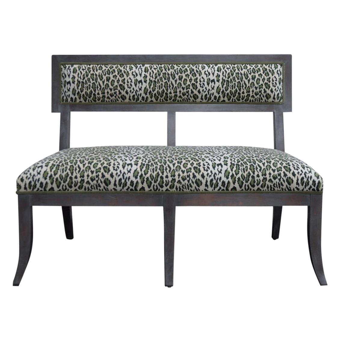 Swedish Gray Dining Banquette in Green Leopard
