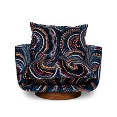 Modern Upholstered Swivel Lounge Chair in Patterned Fabric