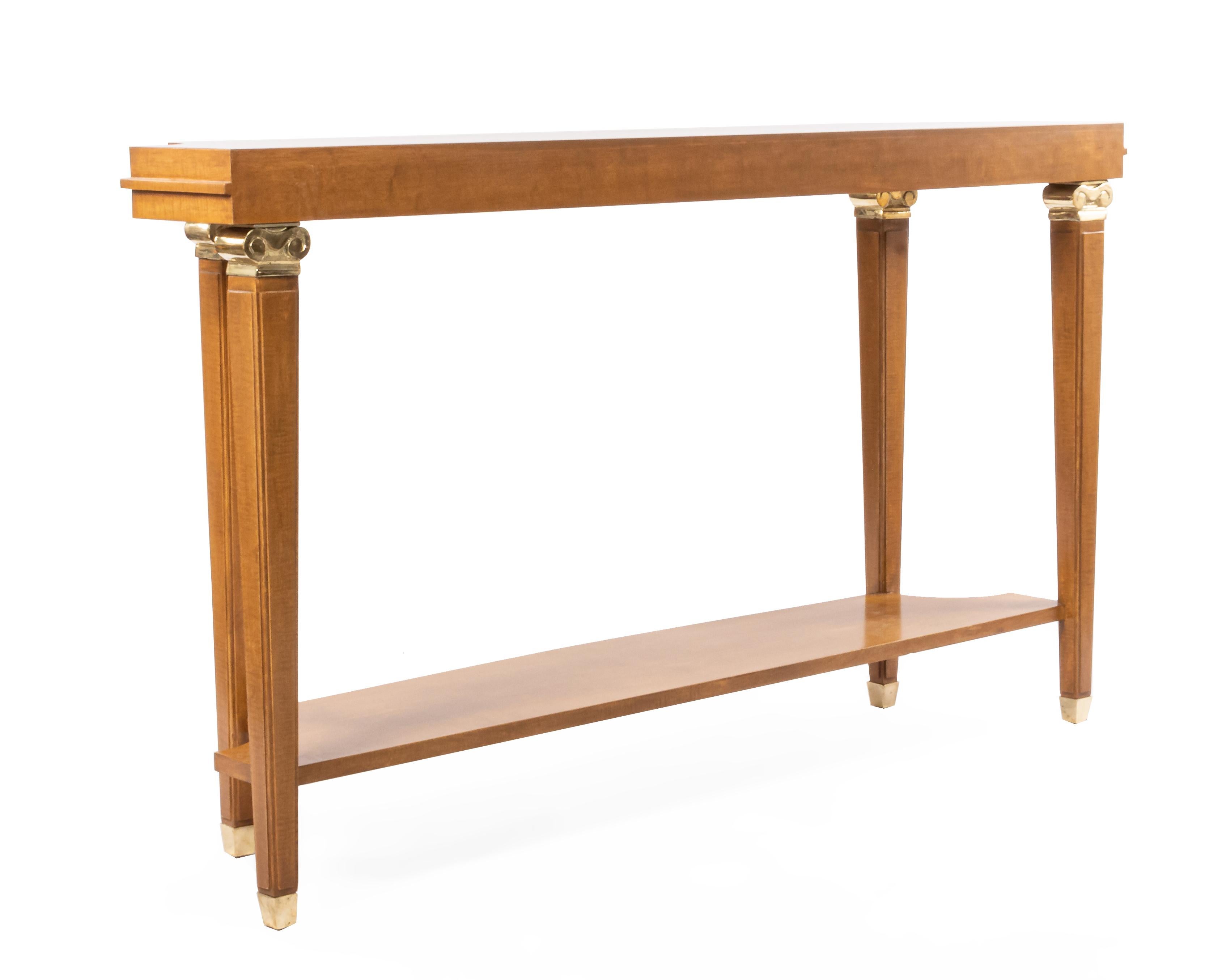 American Custom Sycamore Console Table in the Style of Lucien Rollin For Sale