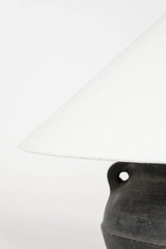 Custom Table Lamp from Black Turkish Pot with Linen Shade