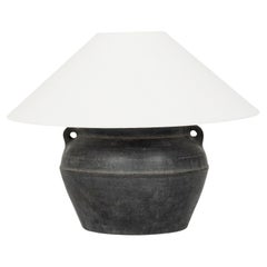 Custom Table Lamp from Black Turkish Pot with Linen Shade