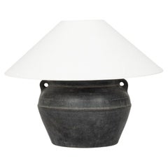 Custom Table Lamp from Black Turkish Pot with Linen Shade
