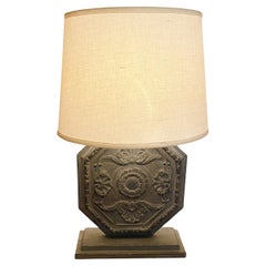 Custom Table Lamp With Carved Shield Form