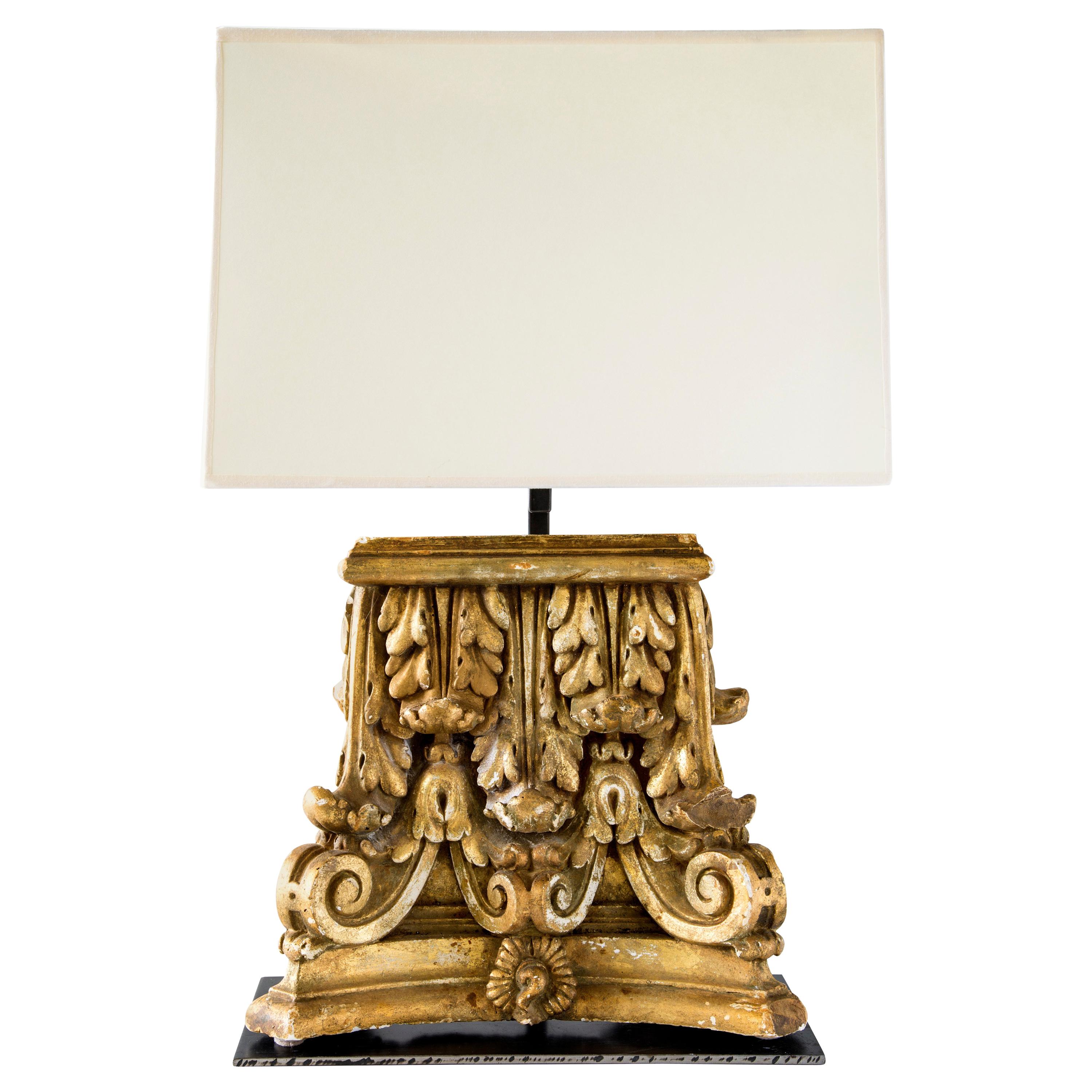 Custom Table Lamp with Gilded Capitol Fragments For Sale