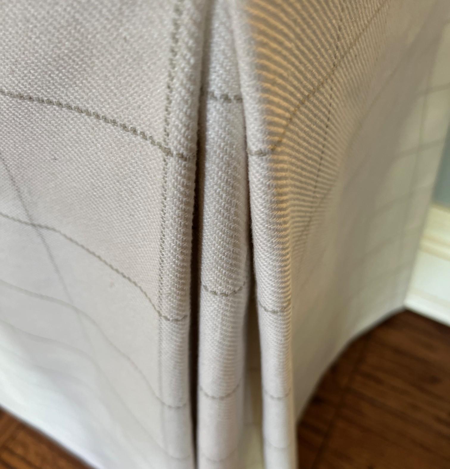 Hand-Crafted Custom Table with Pleated Checkered Fabric and Glass Top Sourced by Mark Hampton For Sale