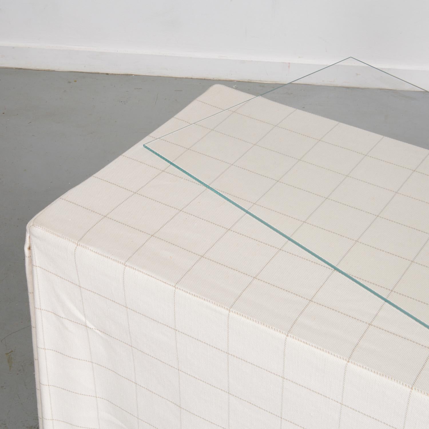 Custom Table with Pleated Checkered Fabric and Glass Top Sourced by Mark Hampton In Good Condition For Sale In Morristown, NJ