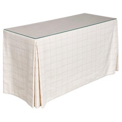 Custom Table with Pleated Checkered Fabric and Glass Top Sourced by Mark Hampton