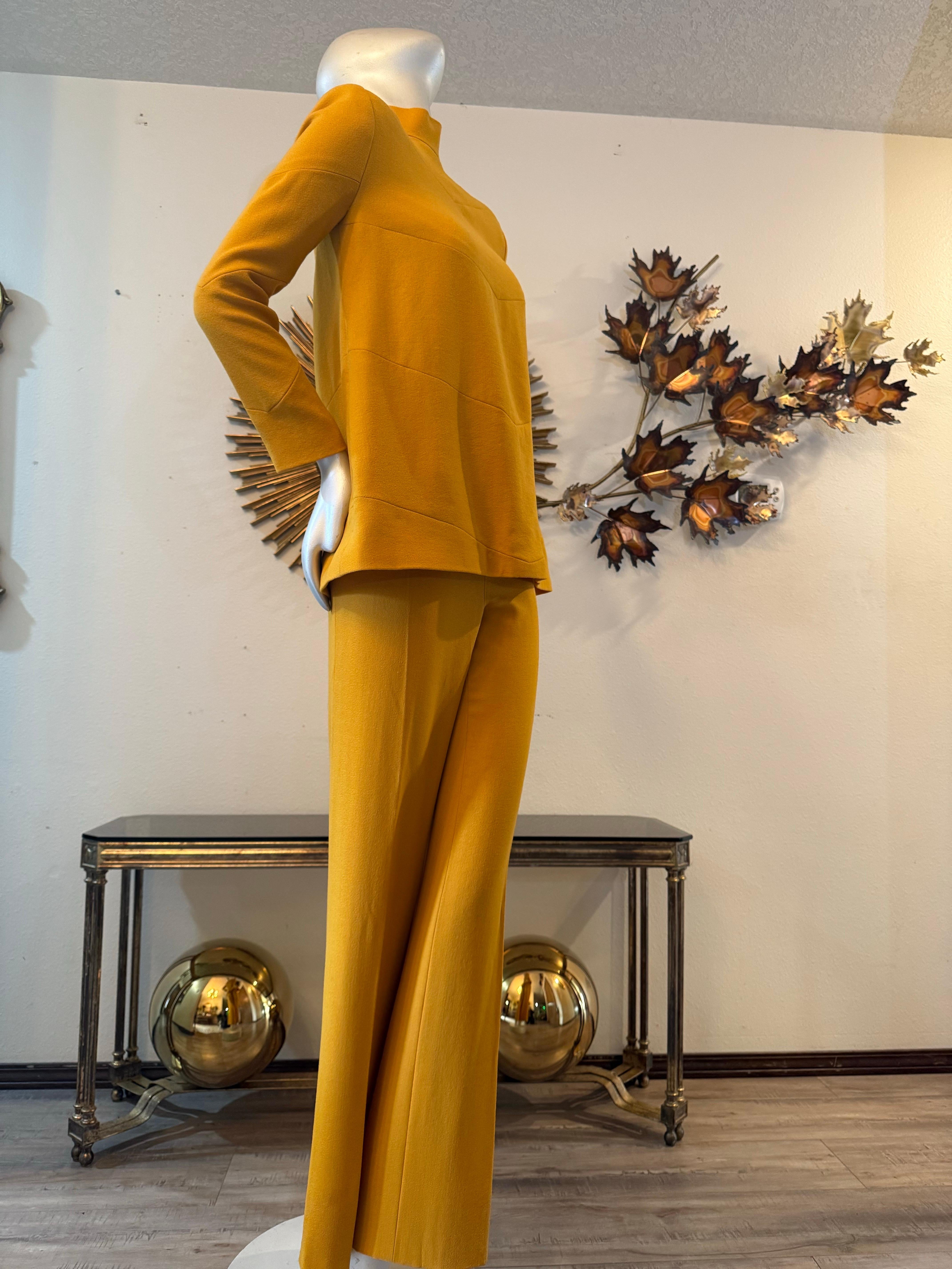 Custom-Tailored Marigold Lightweight Spring/Summer Wool Crepe Pant Suit For Sale 6
