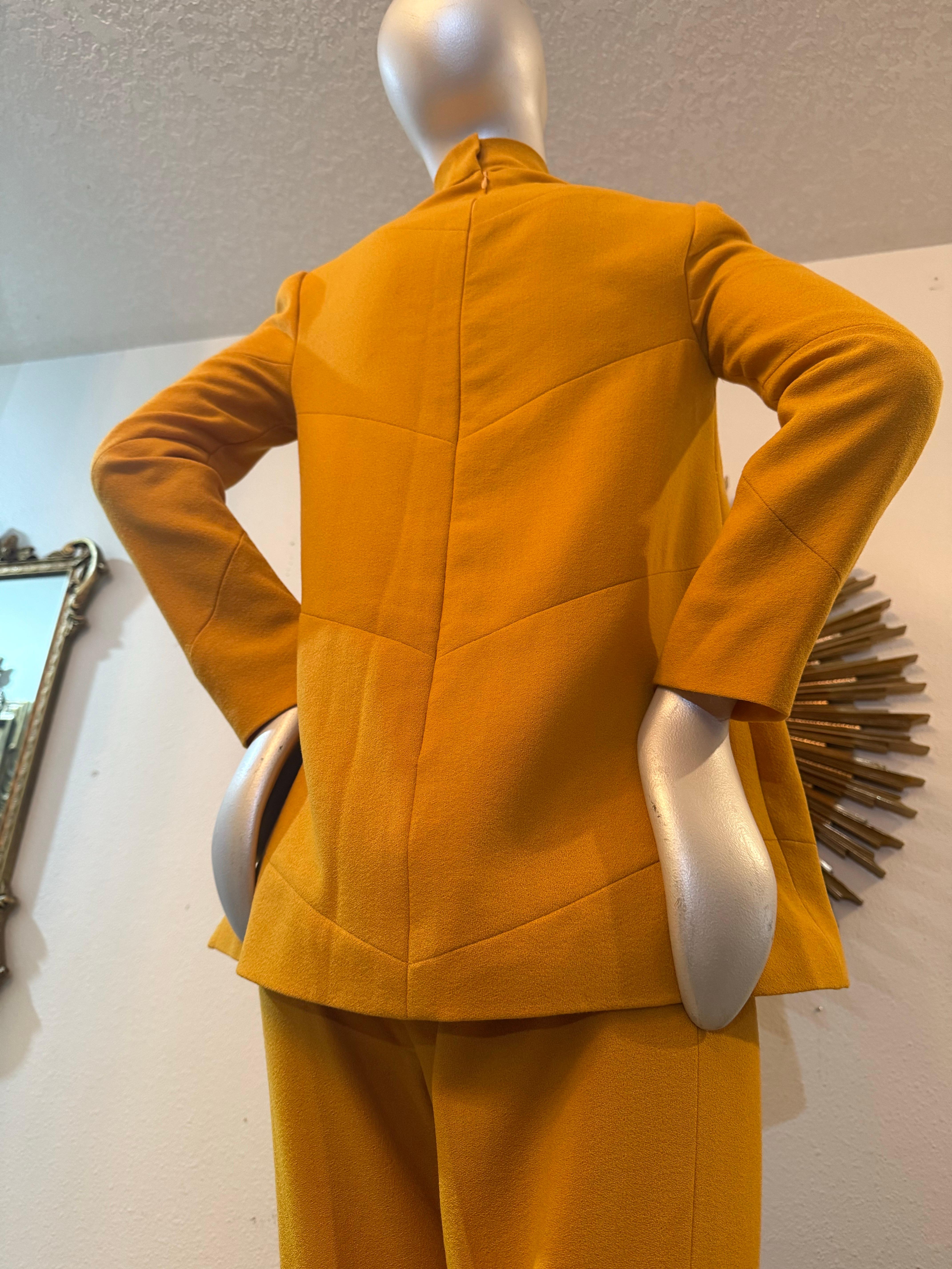 Custom-Tailored Marigold Lightweight Spring/Summer Wool Crepe Pant Suit For Sale 7
