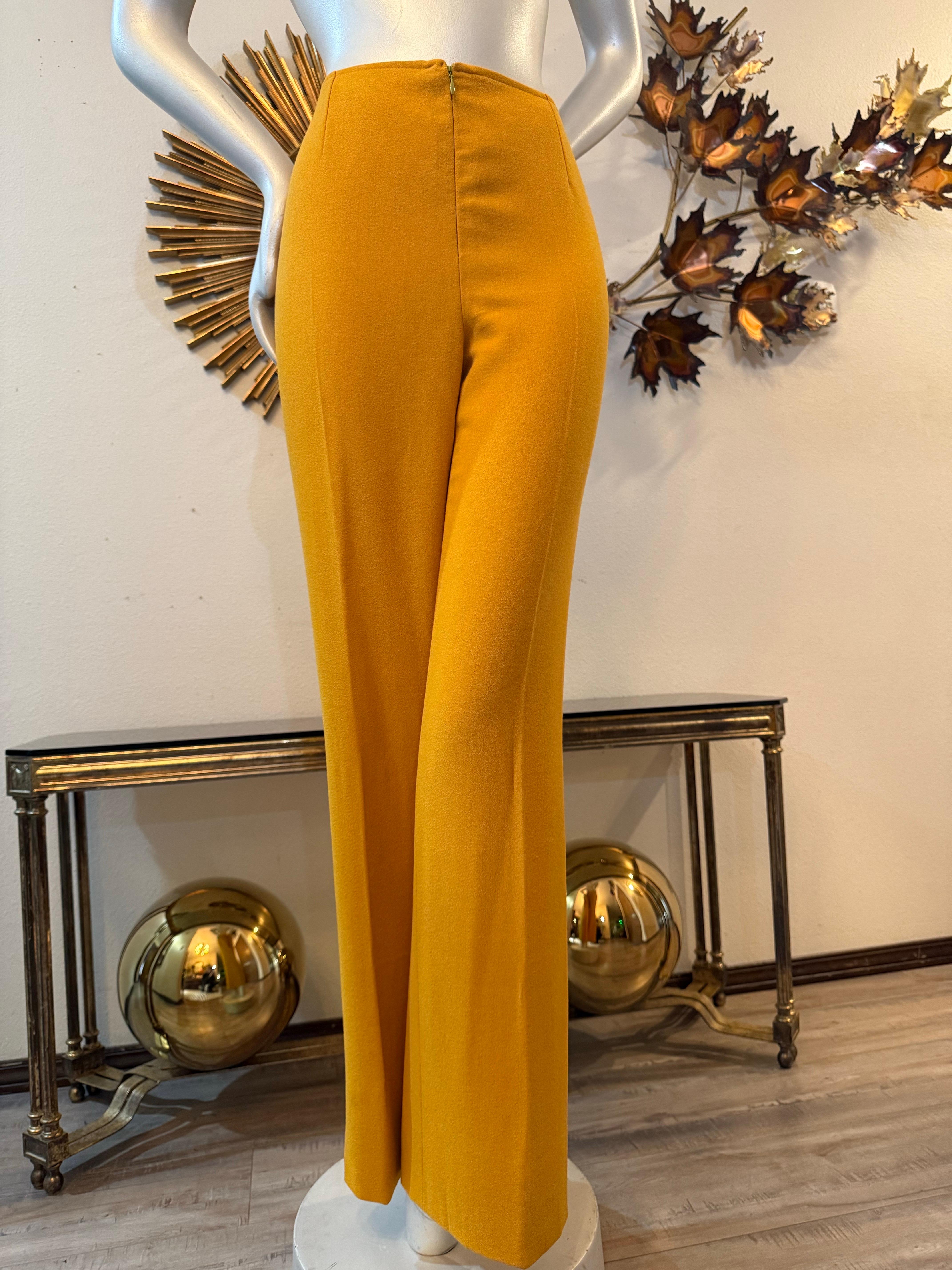 Custom-Tailored Marigold Lightweight Spring/Summer Wool Crepe Pant Suit For Sale 10