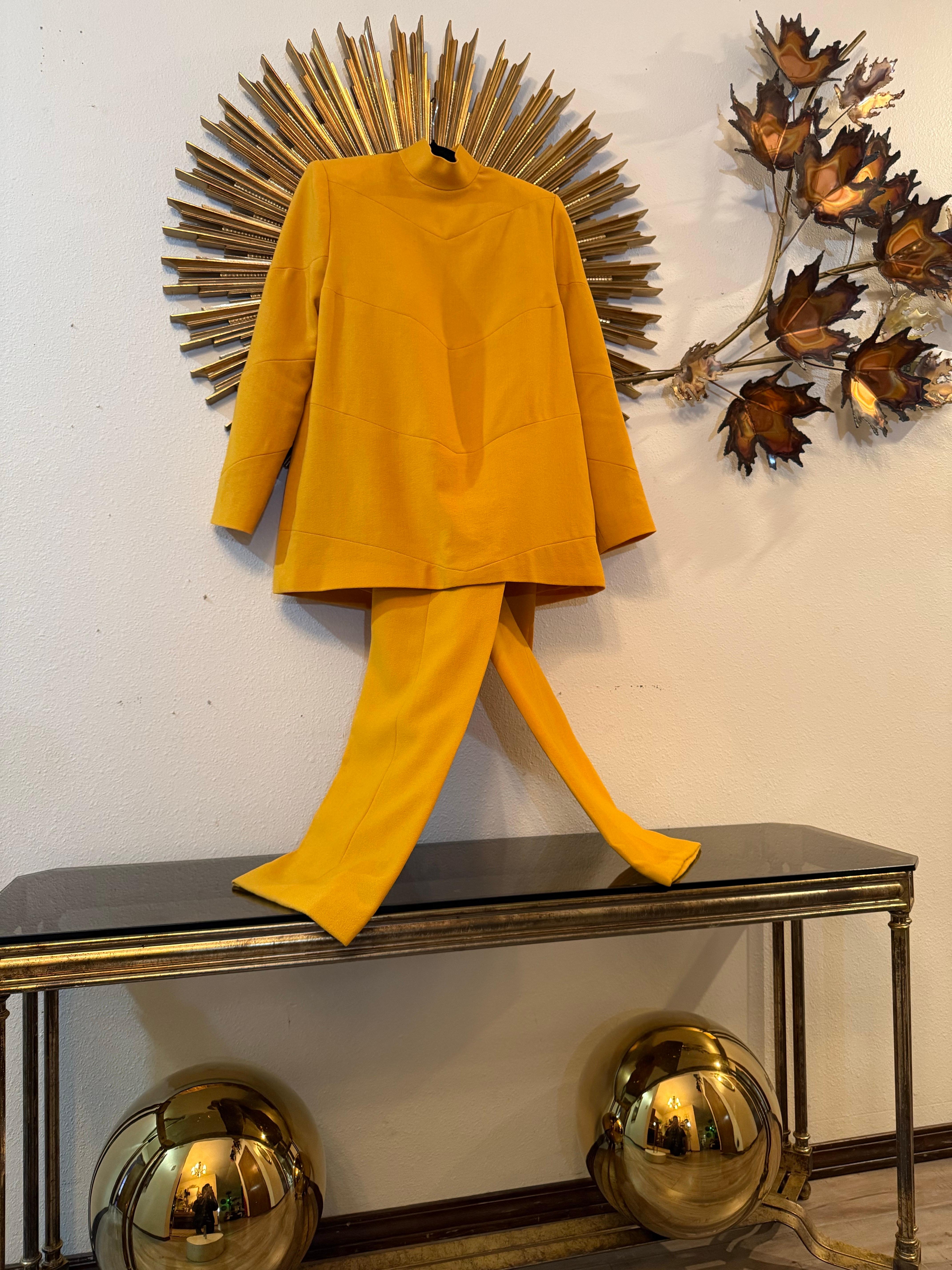 Custom-Tailored Marigold Lightweight Spring/Summer Wool Crepe Pant Suit For Sale 11