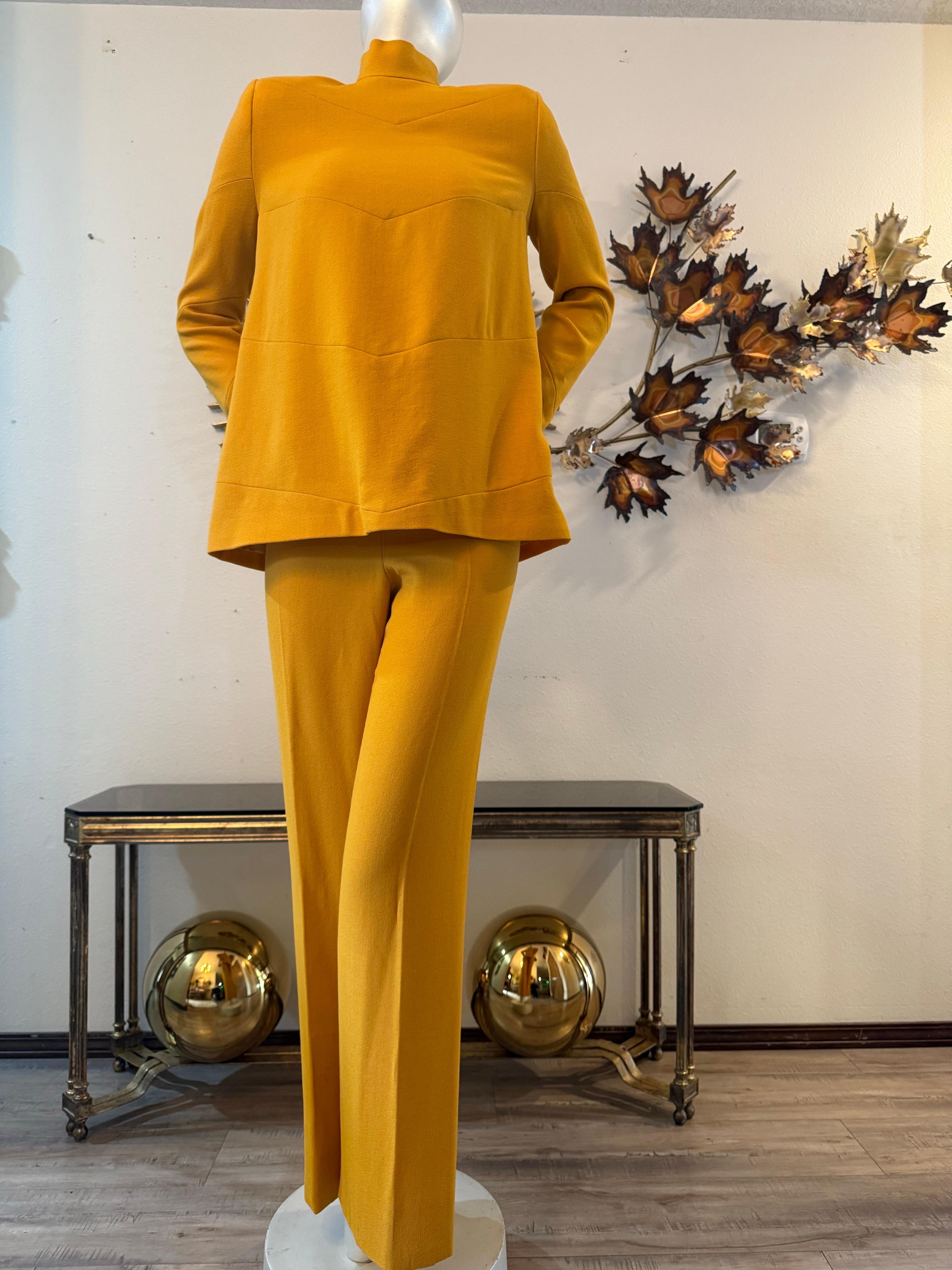Orange Custom-Tailored Marigold Lightweight Spring/Summer Wool Crepe Pant Suit For Sale