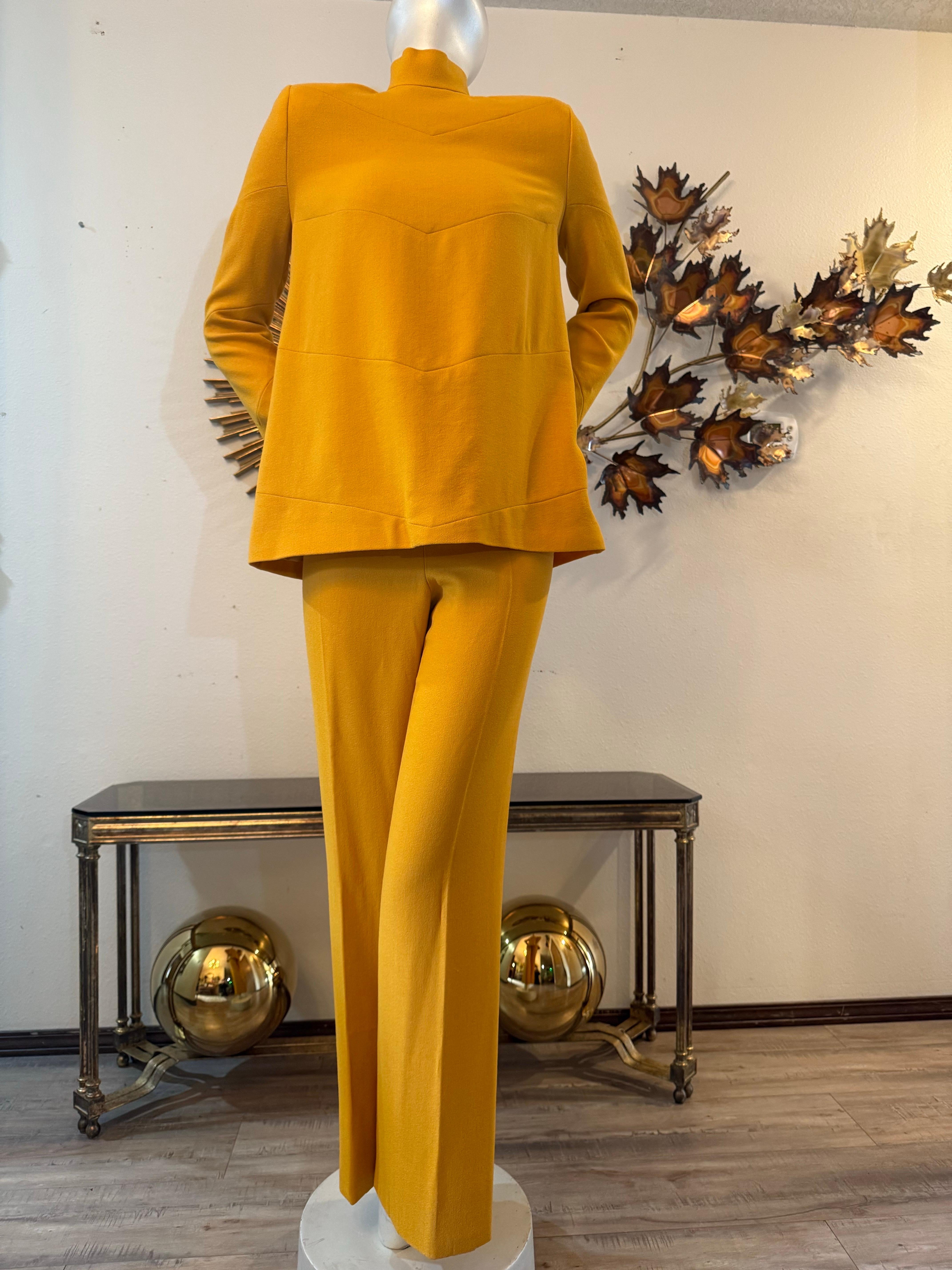 Custom-Tailored Marigold Lightweight Spring/Summer Wool Crepe Pant Suit For Sale 1