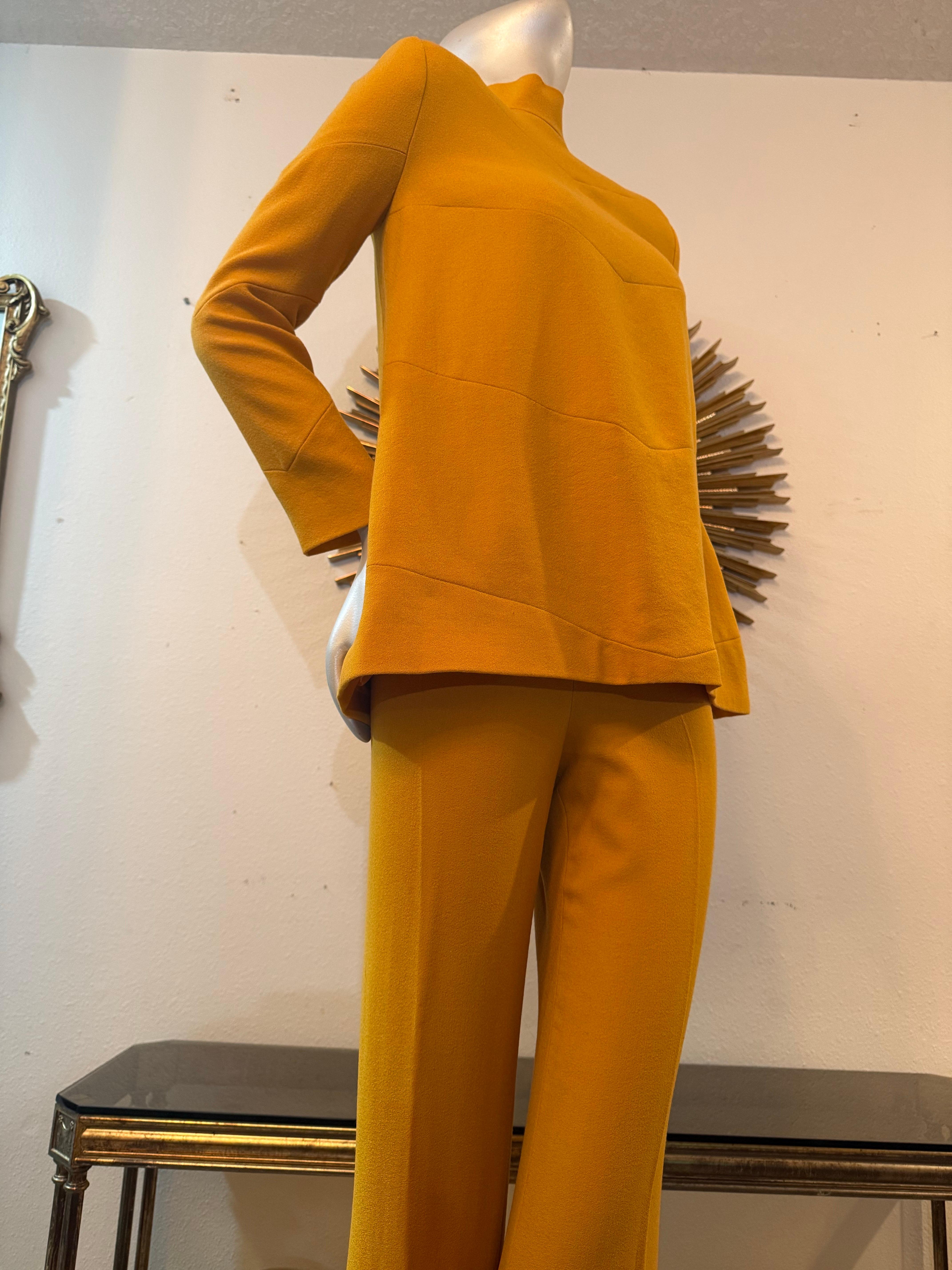 Custom-Tailored Marigold Lightweight Spring/Summer Wool Crepe Pant Suit For Sale 3