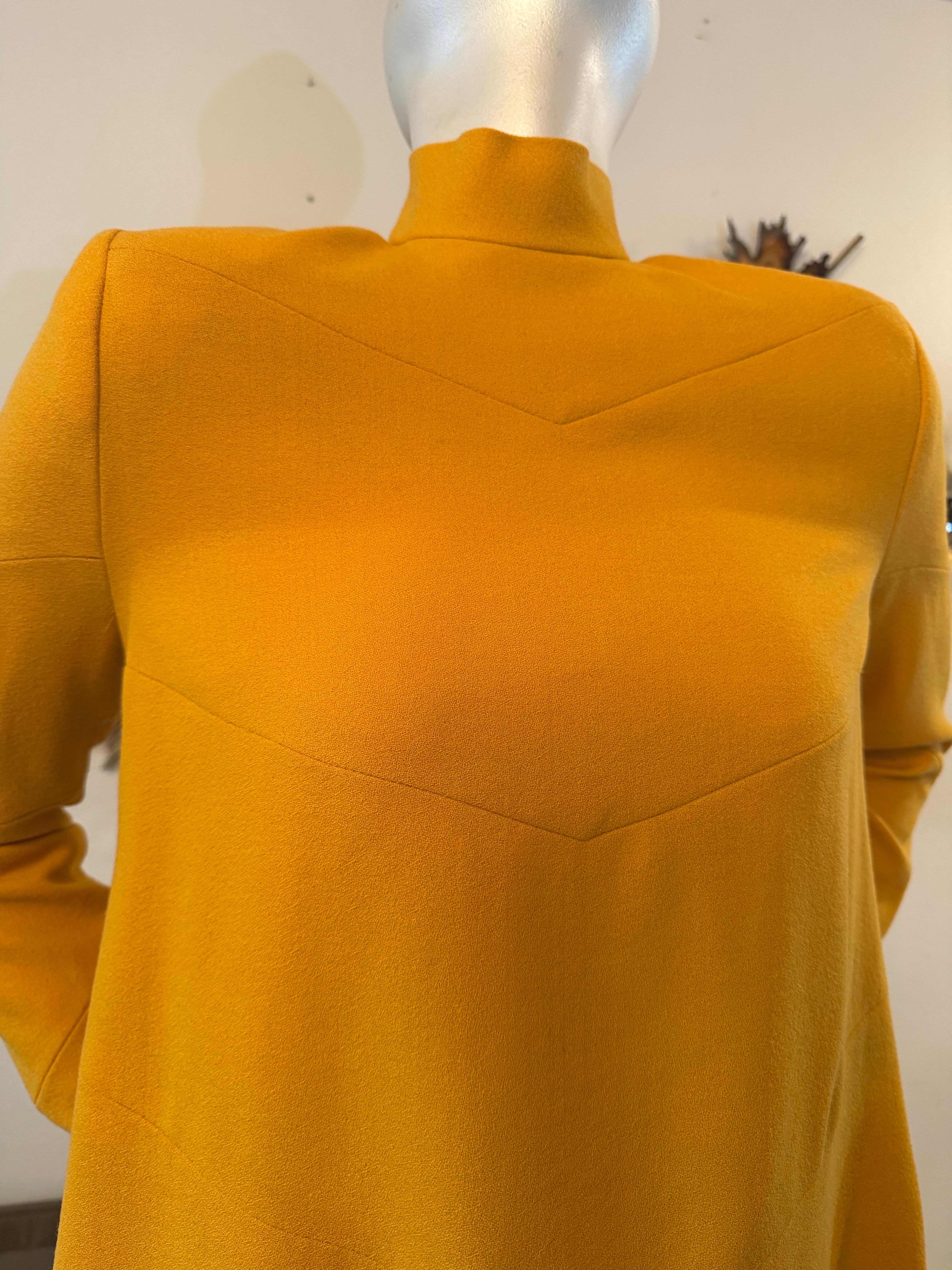 Custom-Tailored Marigold Lightweight Spring/Summer Wool Crepe Pant Suit For Sale 4