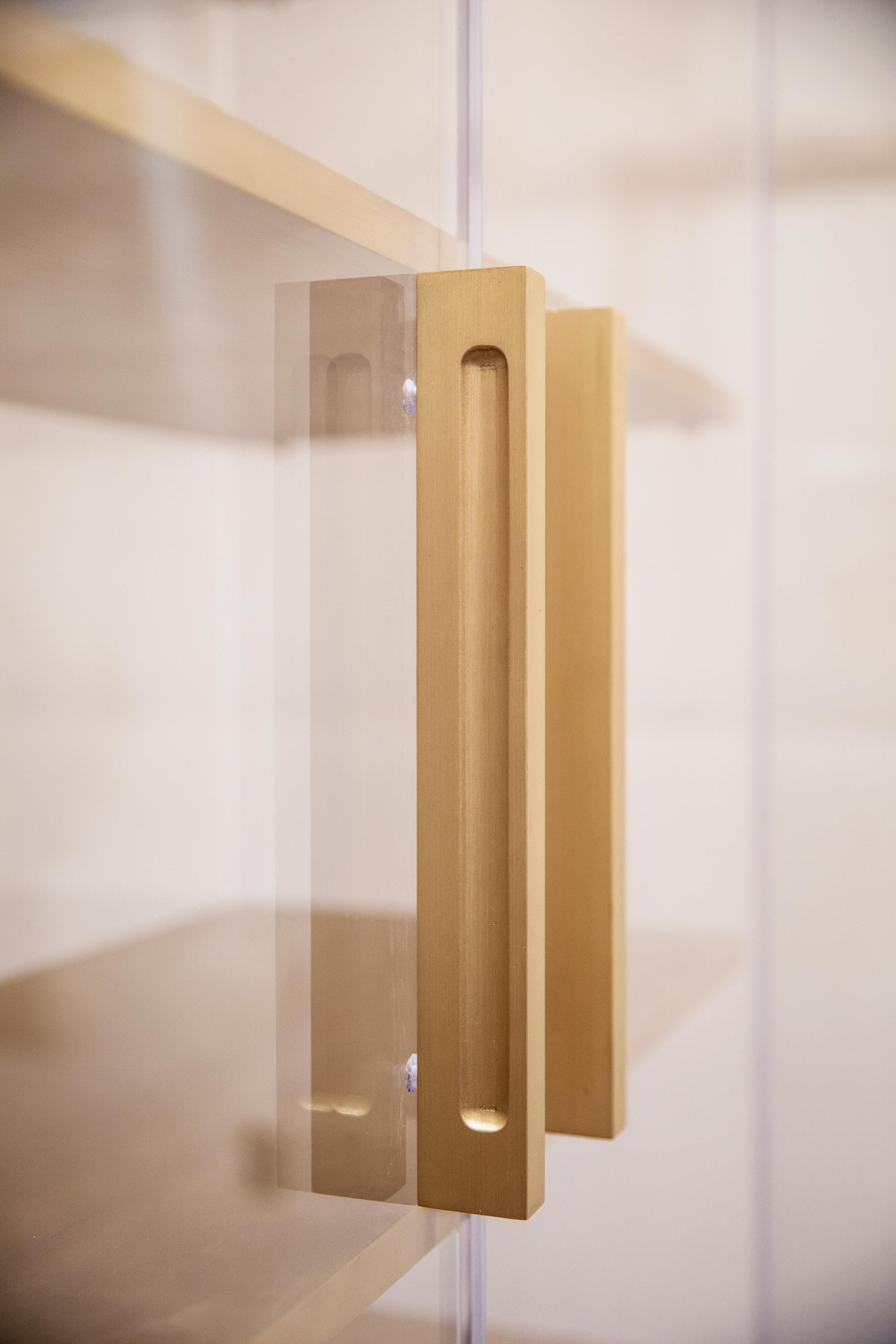 Contemporary Custom Tall Lucite Cabinet with Brass Shelves