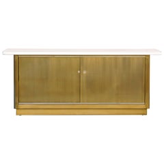 Custom Tanker Style Steel Credenza in Brass and White Finish