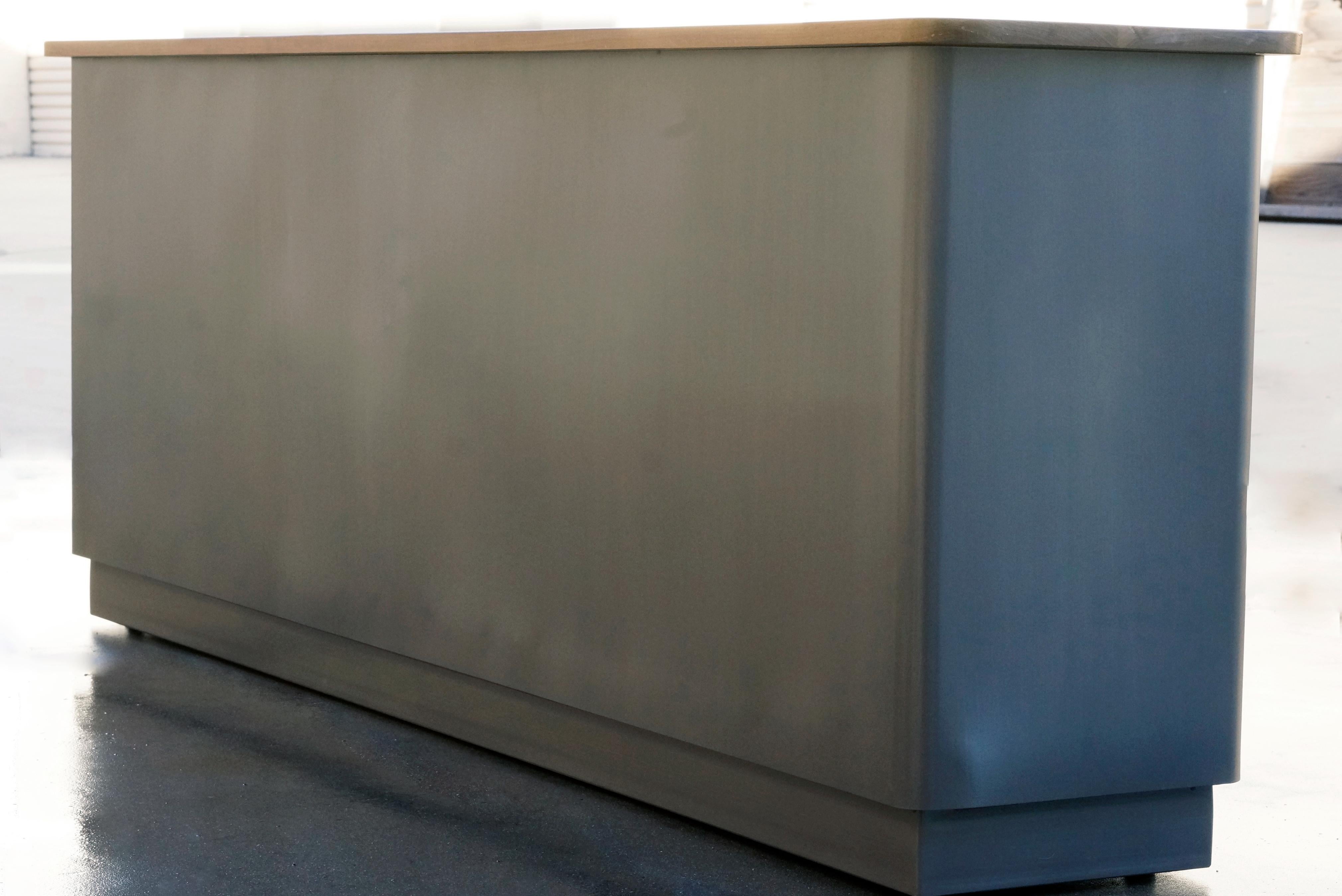 American Custom Tanker Style Steel Credenza with Walnut Top