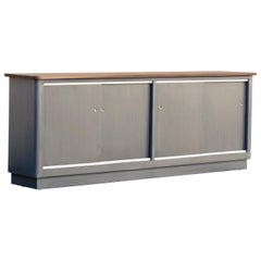 Custom Tanker Style Steel Credenza with Walnut Top