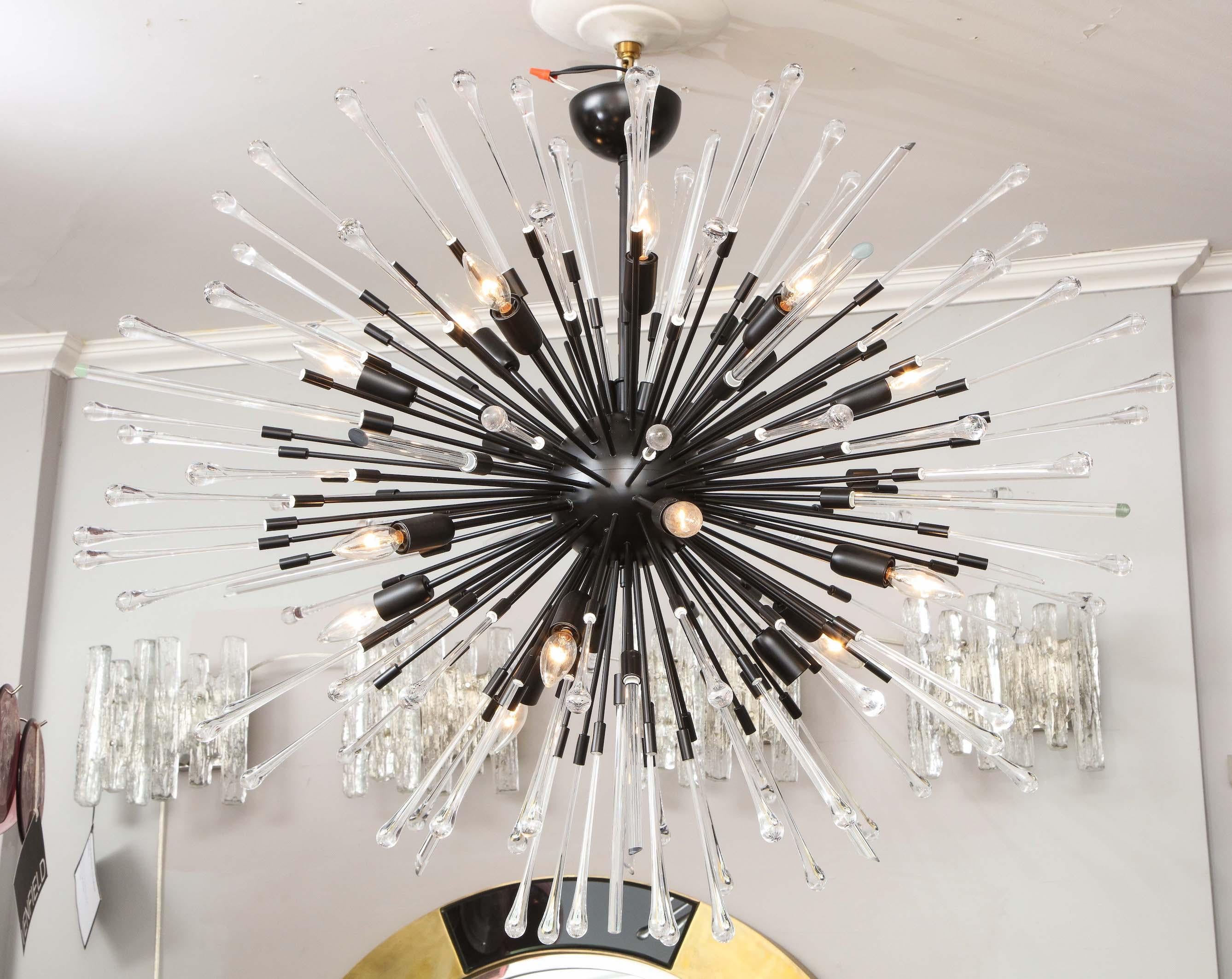 Mid-Century Modern Custom Teardrop and Glass Rod Sputnik Chandelier For Sale