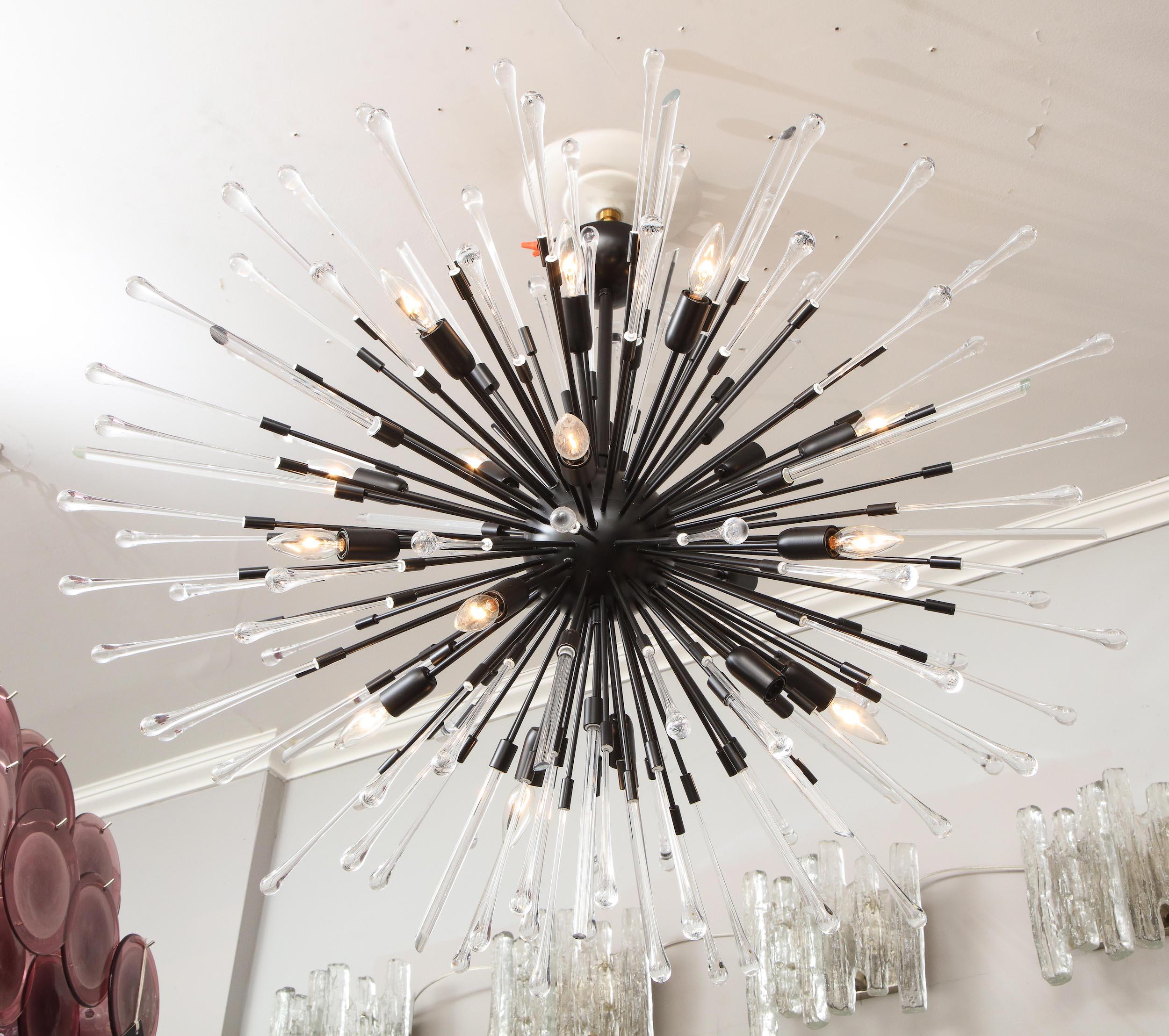 Italian Custom Teardrop and Glass Rod Sputnik Chandelier For Sale