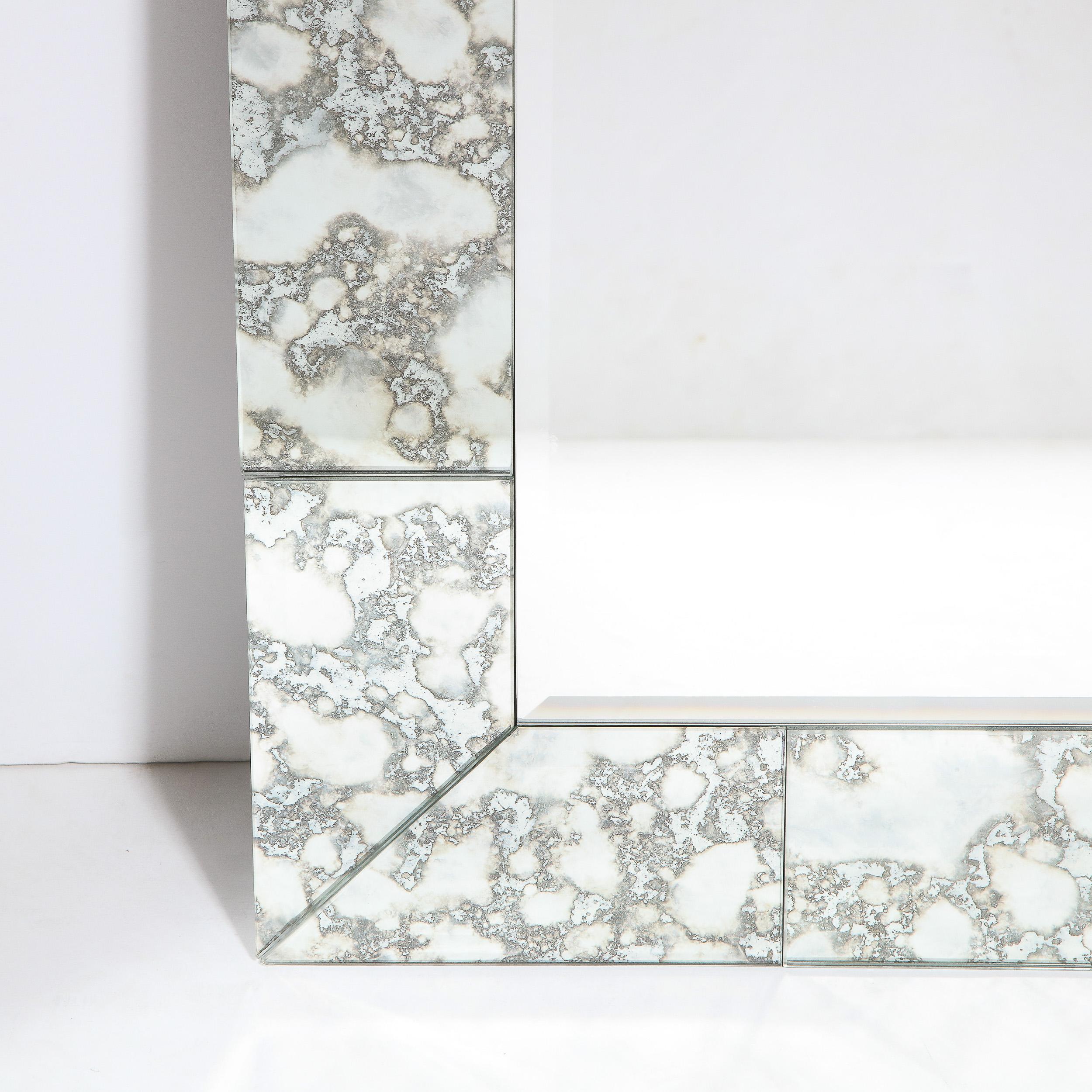 Custom Tessellated Rectilinear Mirror with Beveled & Smoked Antique Mirror Edges For Sale 2