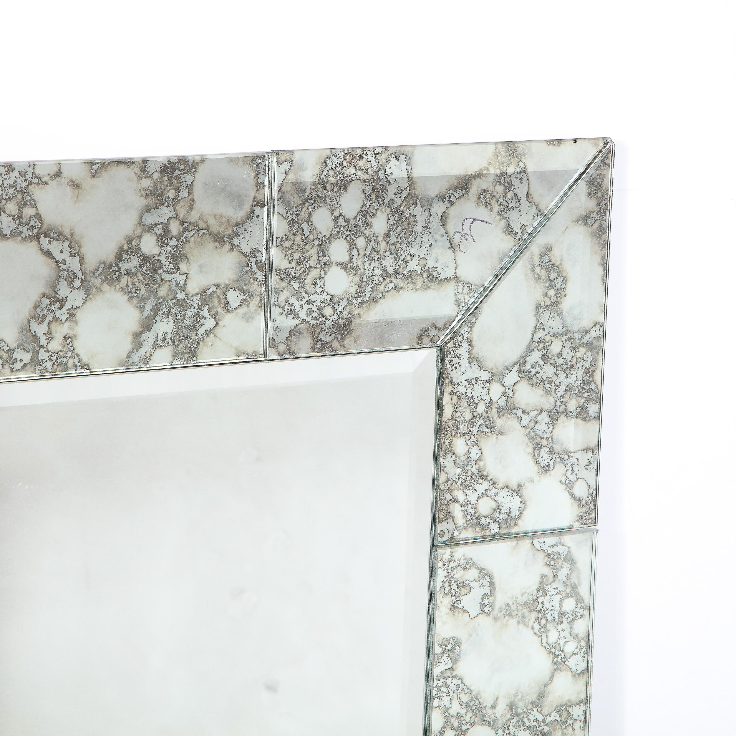 Custom Tessellated Rectilinear Mirror with Beveled & Smoked Antique Mirror Edges For Sale 3