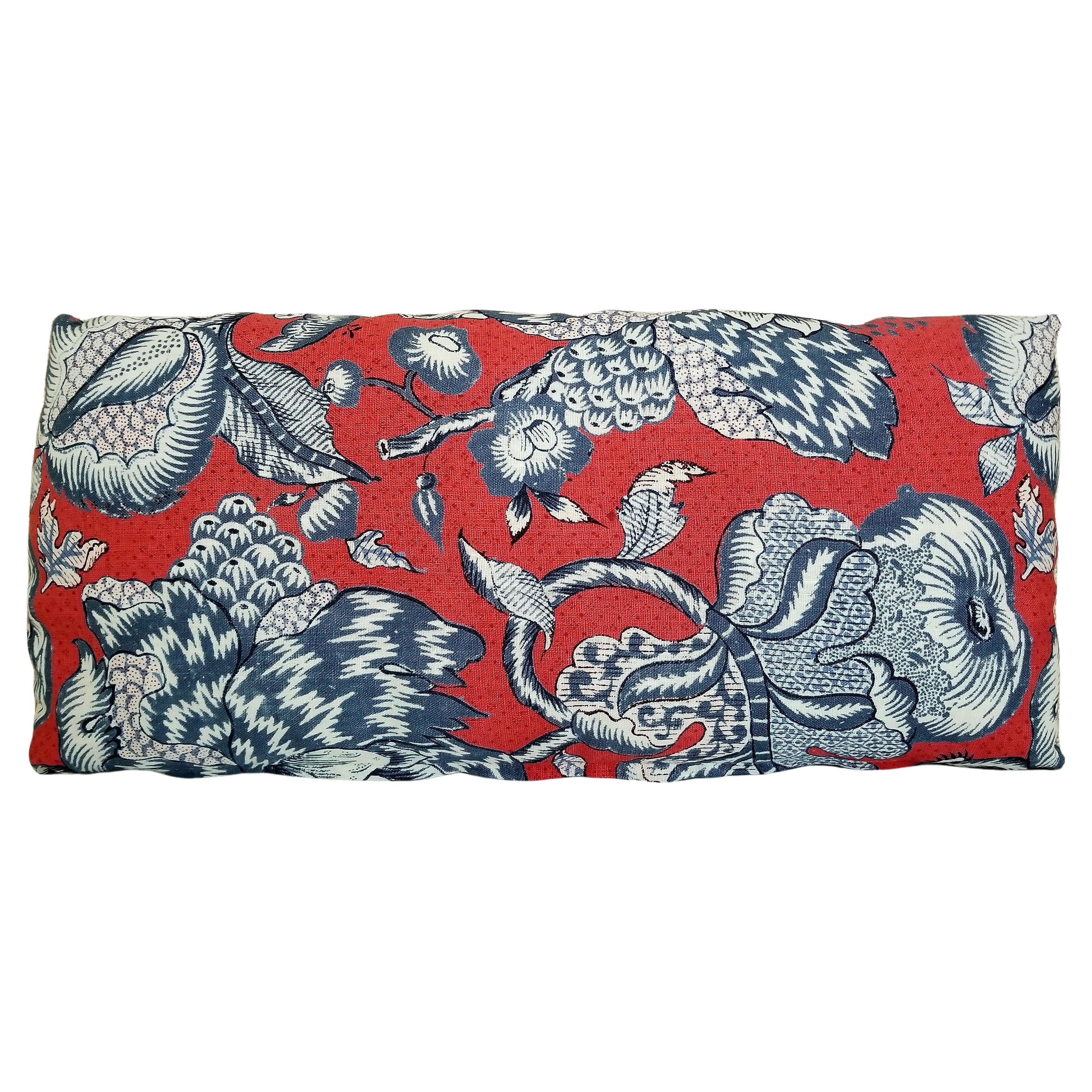 Custom Thibaut Westmont Red, White and Blue Floral Linen Throw Pillow