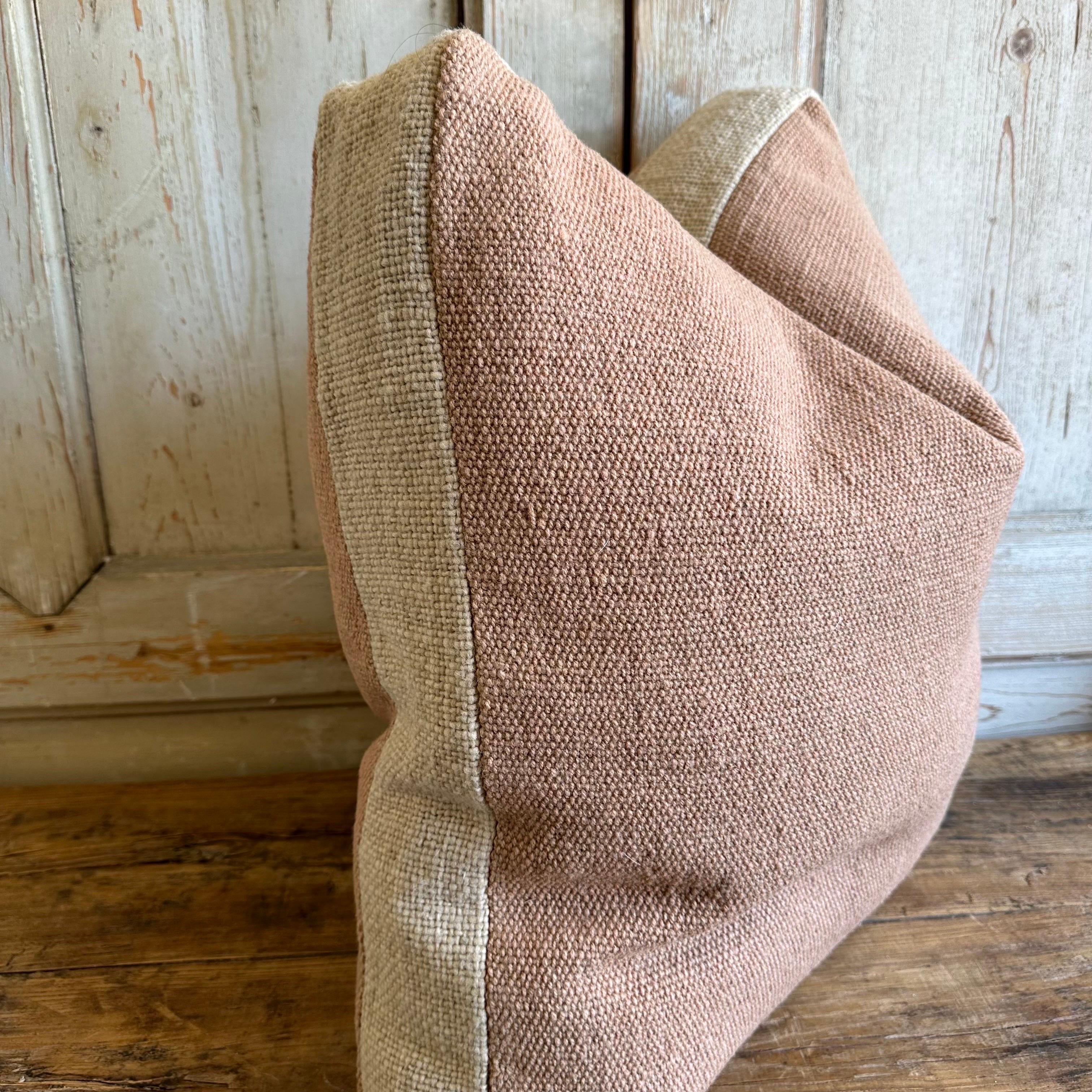 Chilean Custom Thick Woven Wool Box Pillow in Blush Nude and Oatmeal For Sale