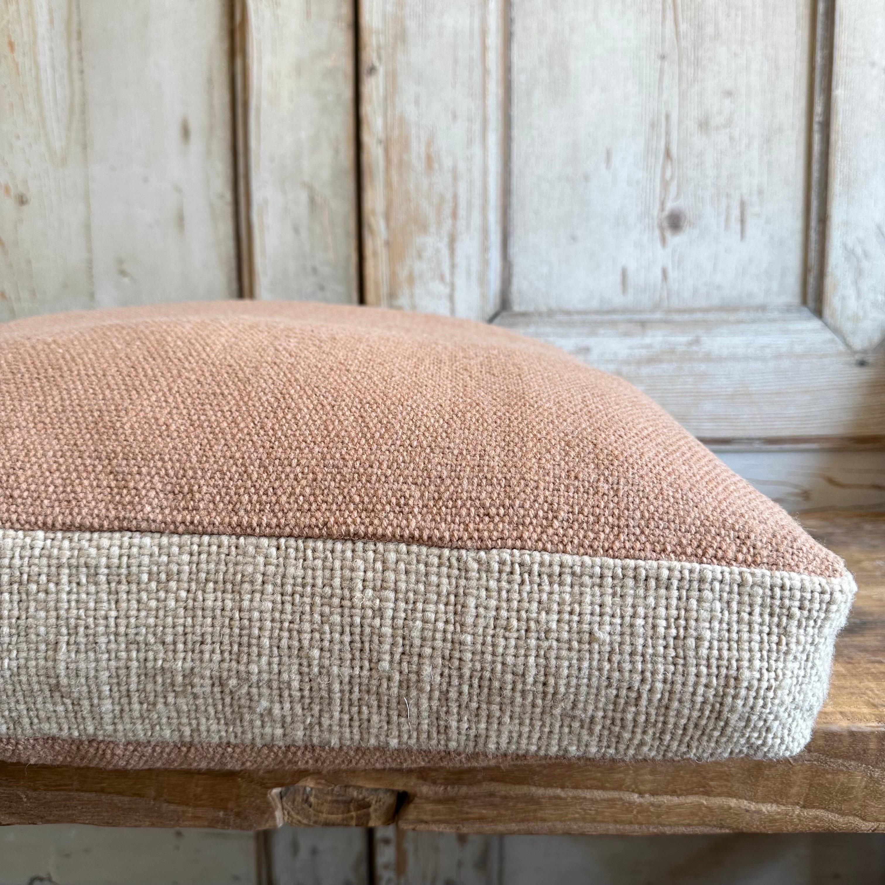 Custom Thick Woven Wool Box Pillow in Blush Nude and Oatmeal In New Condition For Sale In Brea, CA