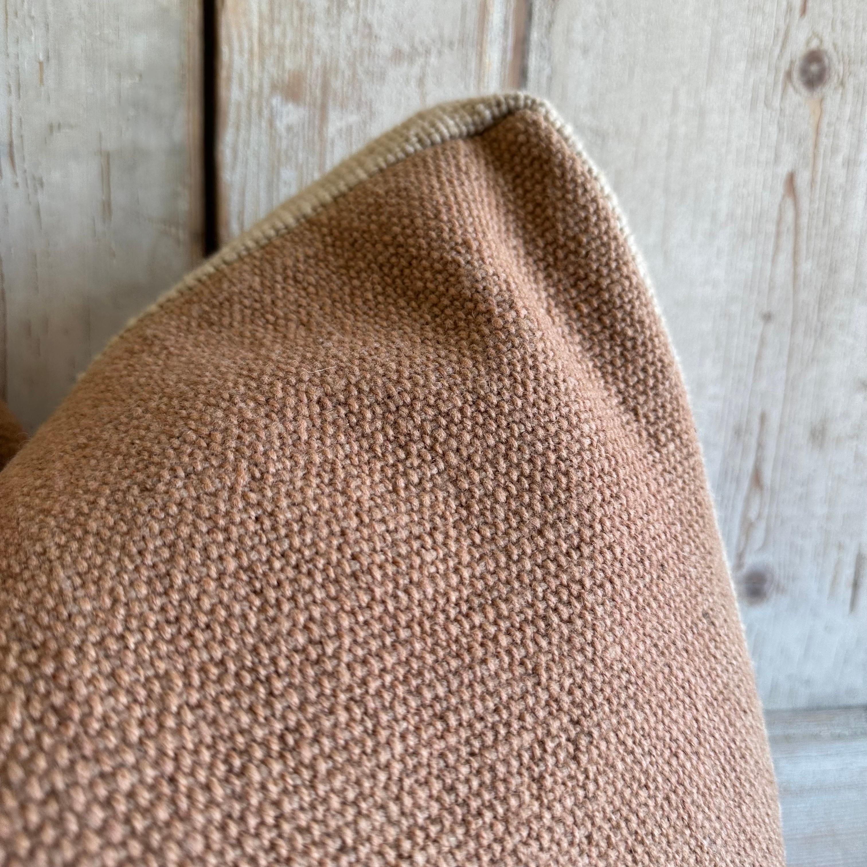 Contemporary Custom Thick Woven Wool Box Pillow in Blush Nude and Oatmeal For Sale