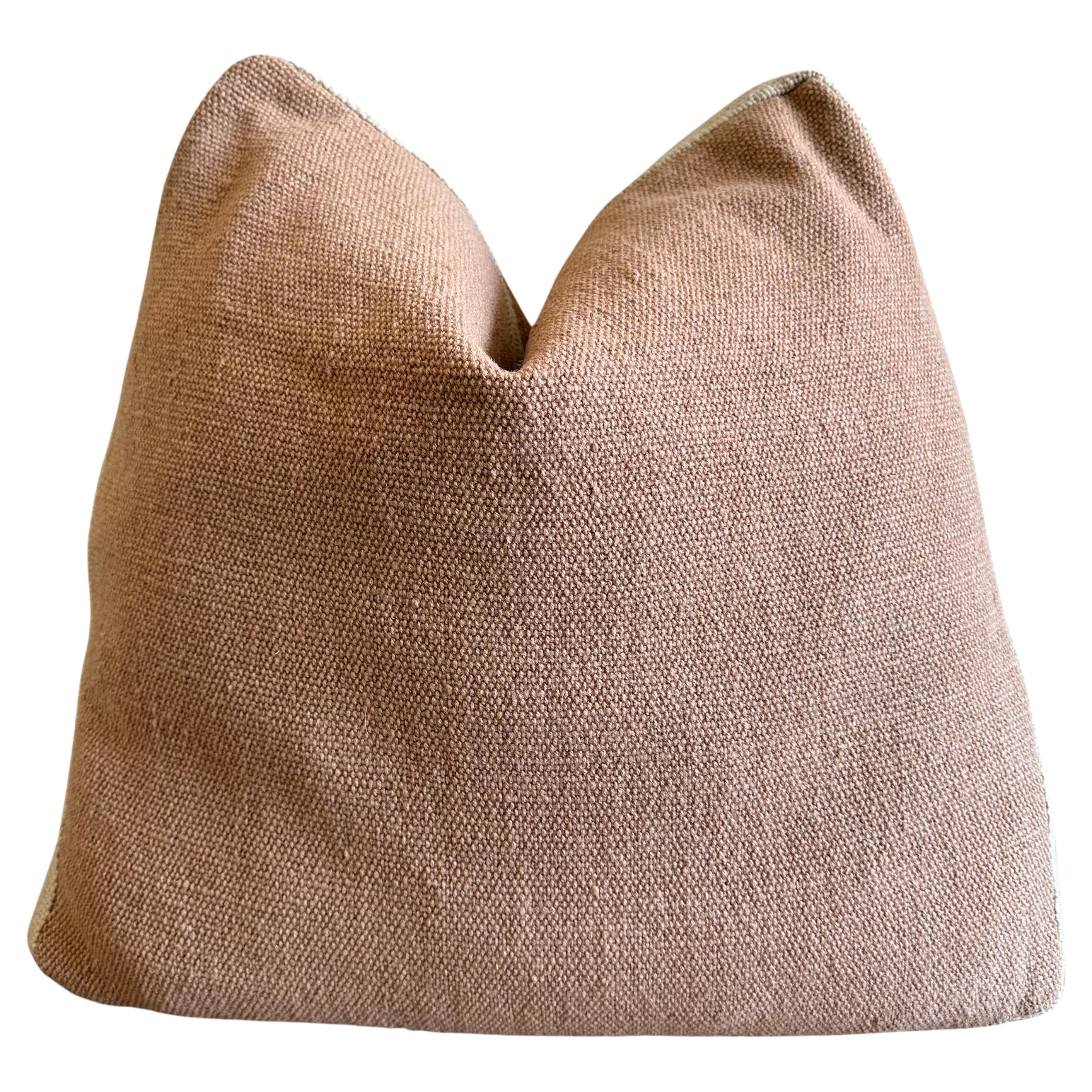 Custom Thick Woven Wool Box Pillow in Blush Nude and Oatmeal For Sale