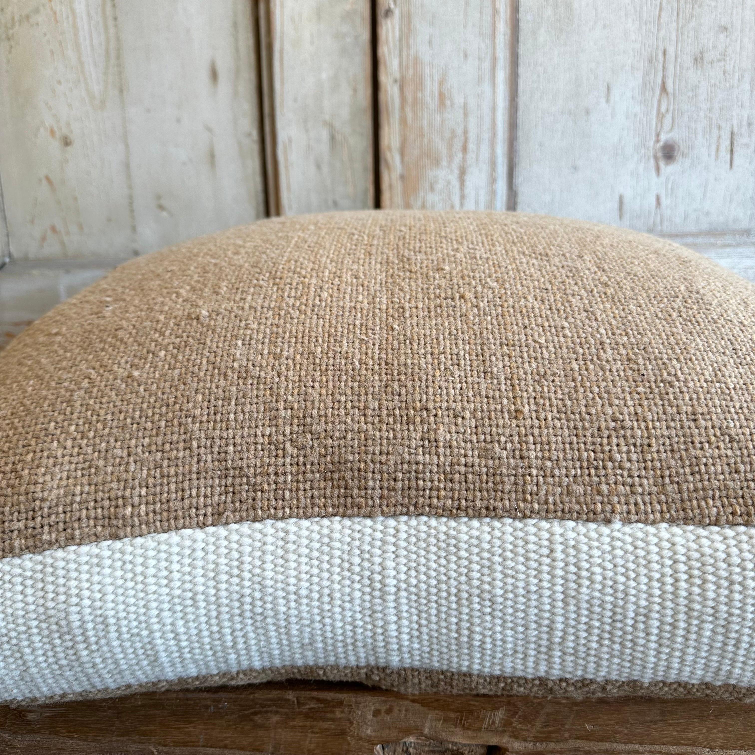 Custom Thick Woven Wool Box Pillow in Natural Apricot and Ivory For Sale 5