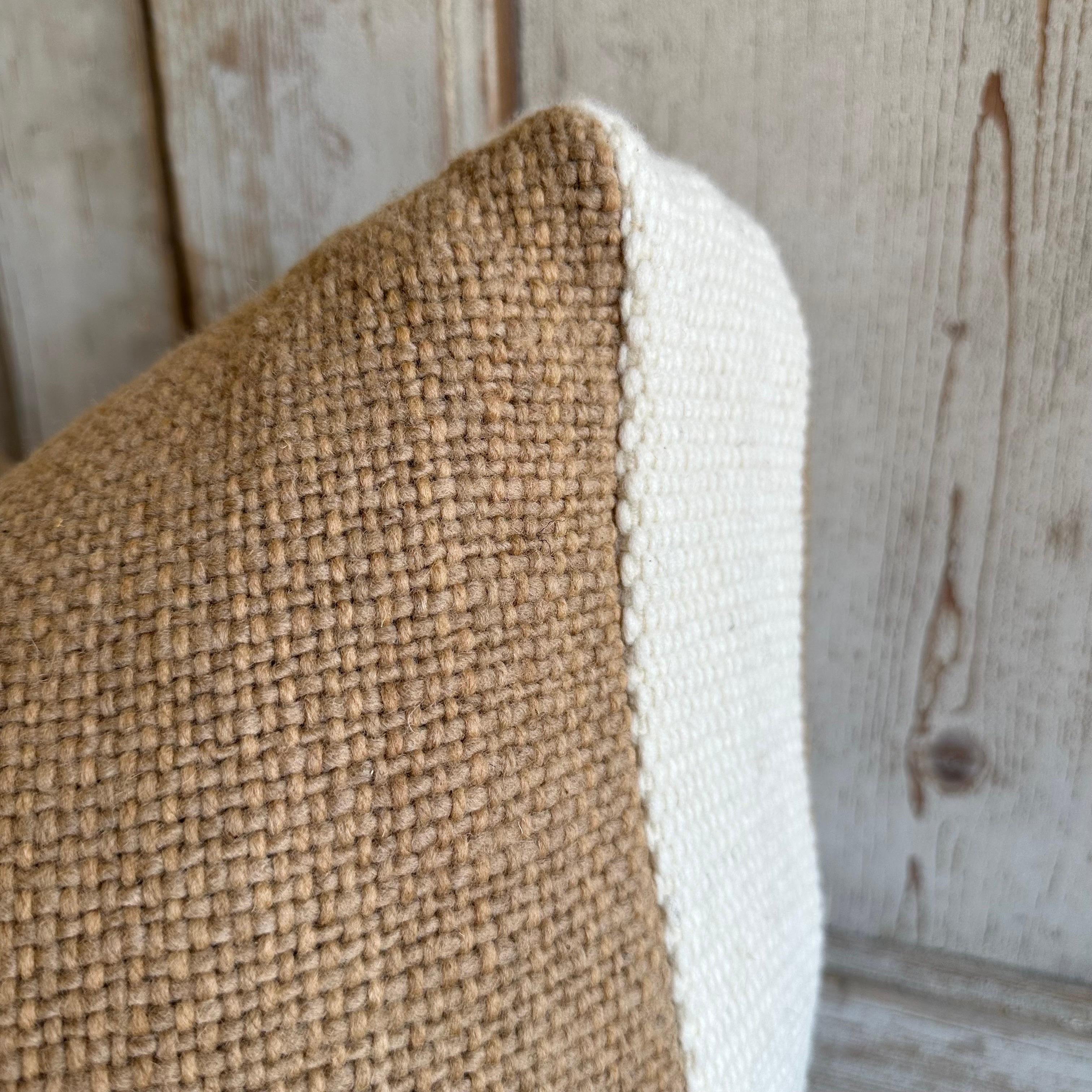 Custom Thick Woven Wool Box Pillow in Natural Apricot and Ivory For Sale 6
