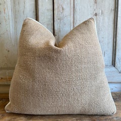 Custom Thick Woven Wool Box Pillow in Natural Apricot and Ivory Cover