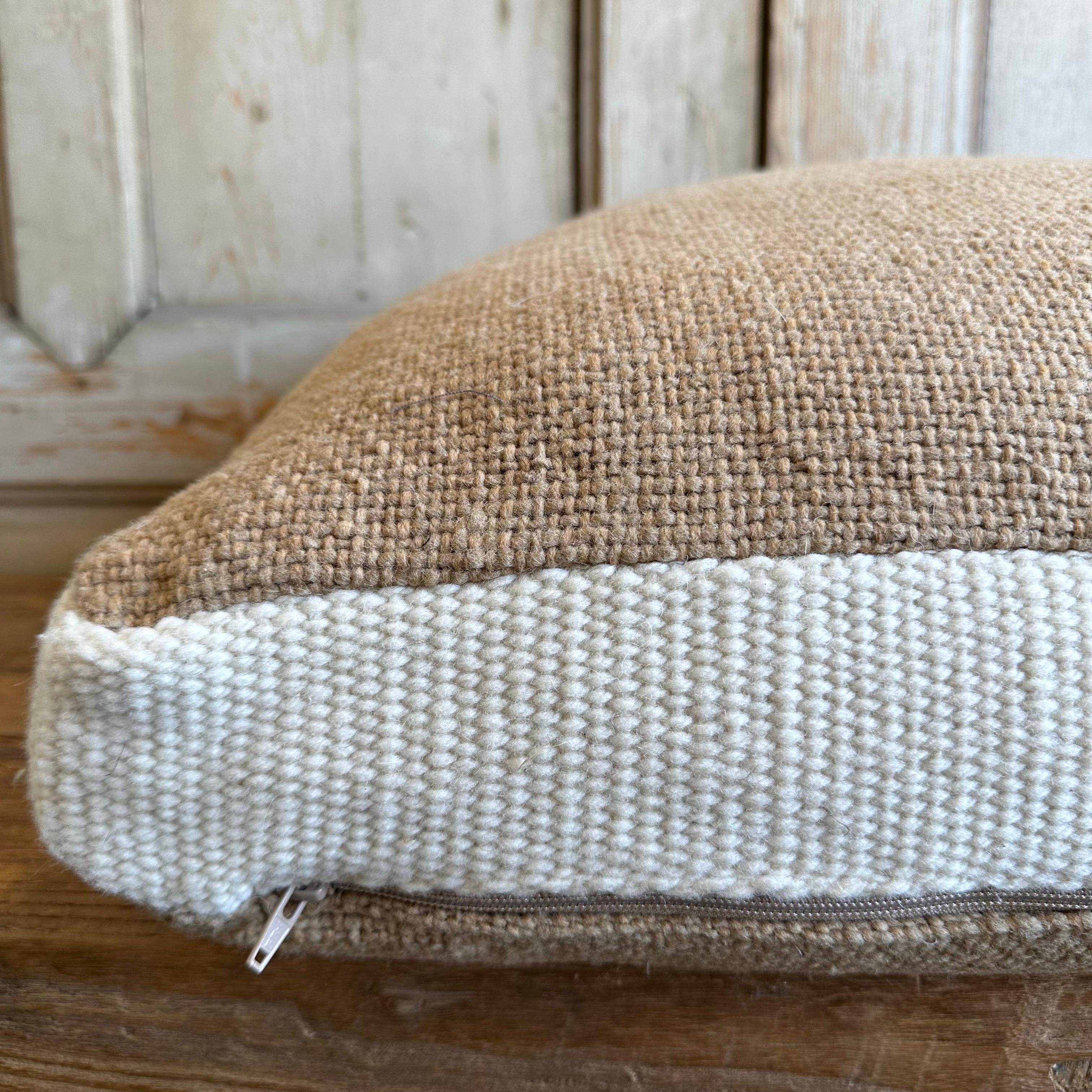 Contemporary Custom Thick Woven Wool Box Pillow in Natural Apricot and Ivory For Sale