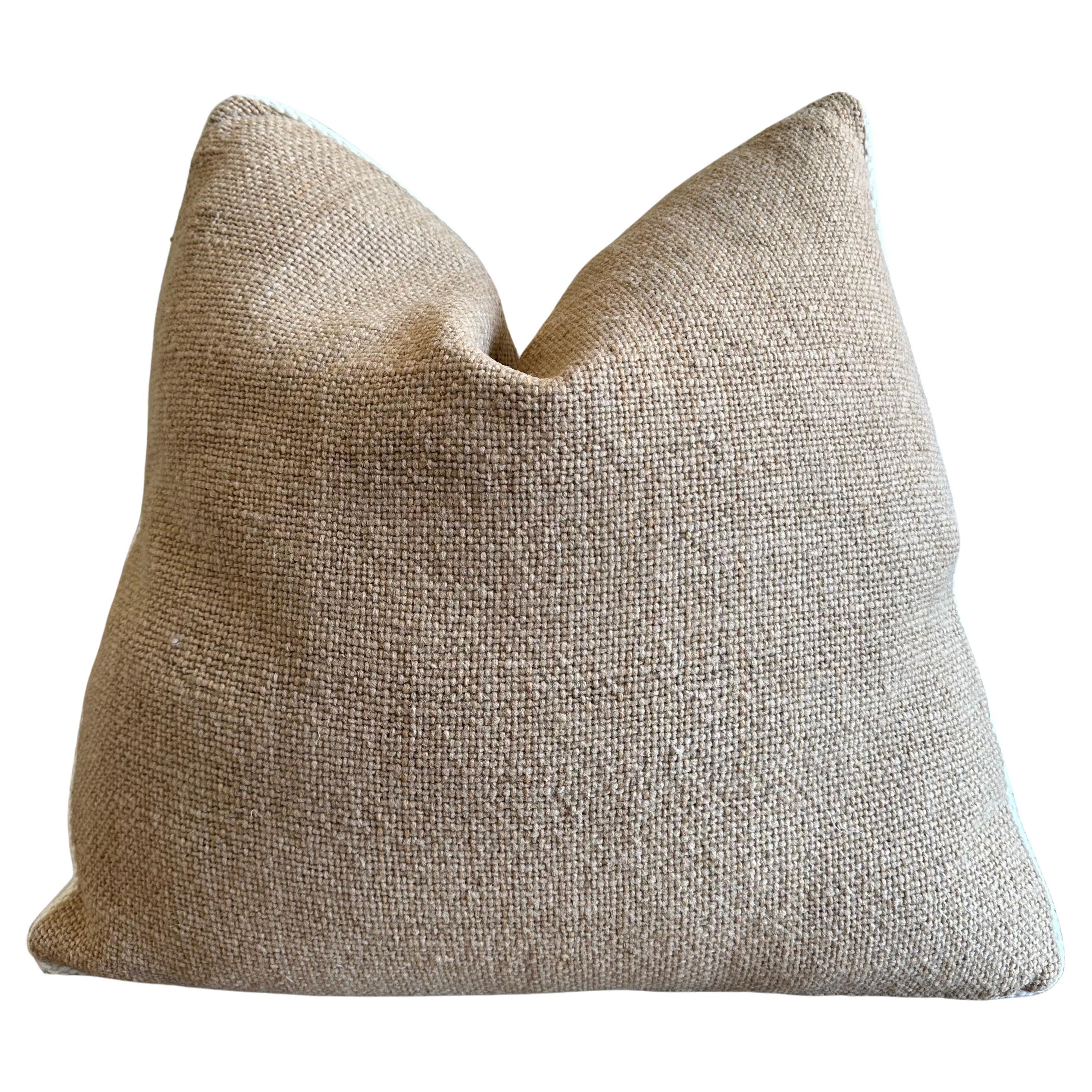 Custom Thick Woven Wool Box Pillow in Natural Apricot and Ivory For Sale