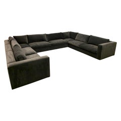 Used Custom Three-Piece Sectional and Down Cushions and Velvet Upholstery