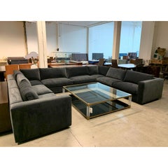 Custom Three-Piece Sectional and Down Cushions and Velvet Upholstery