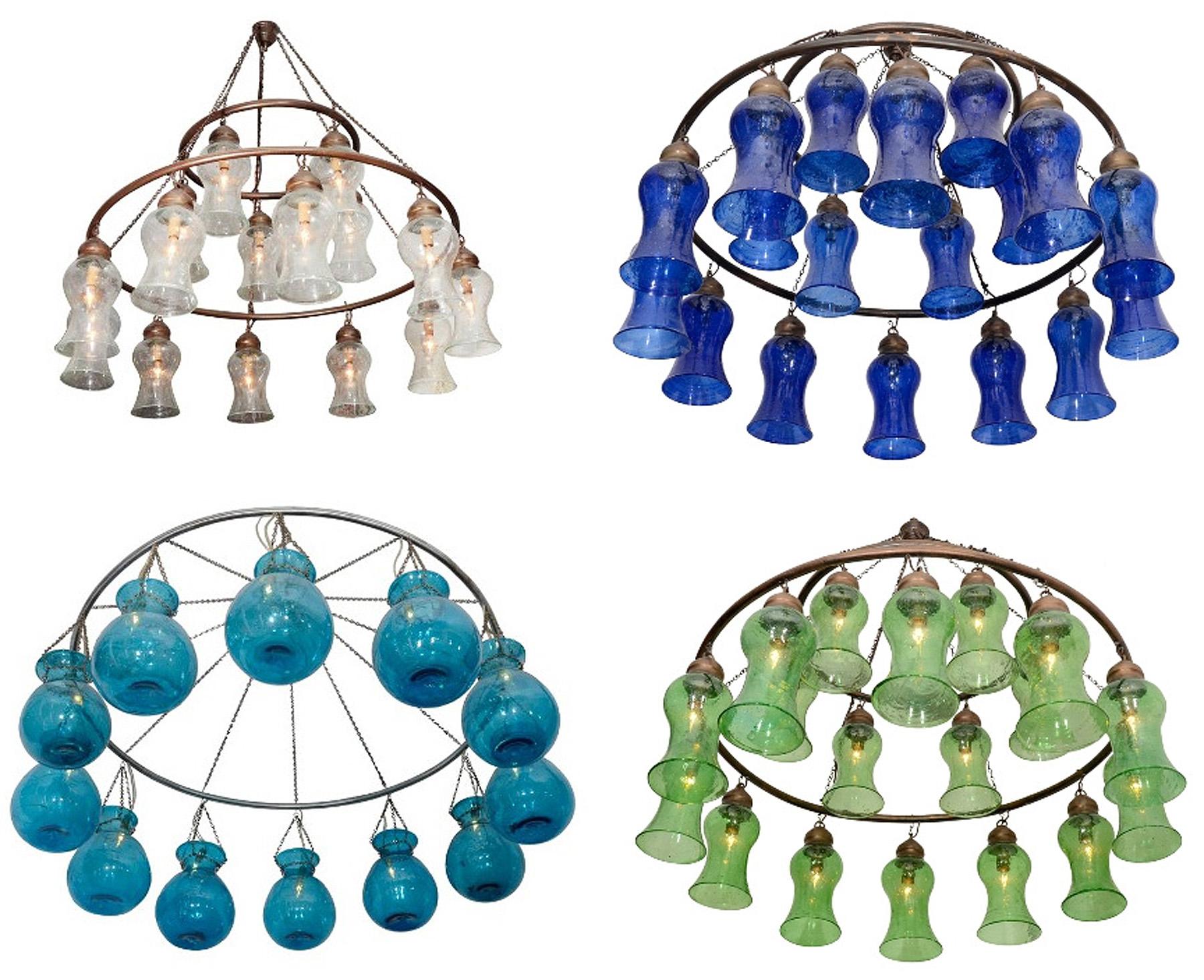 Brass Custom Three-Tier Egyptian Teardrop Chandelier For Sale