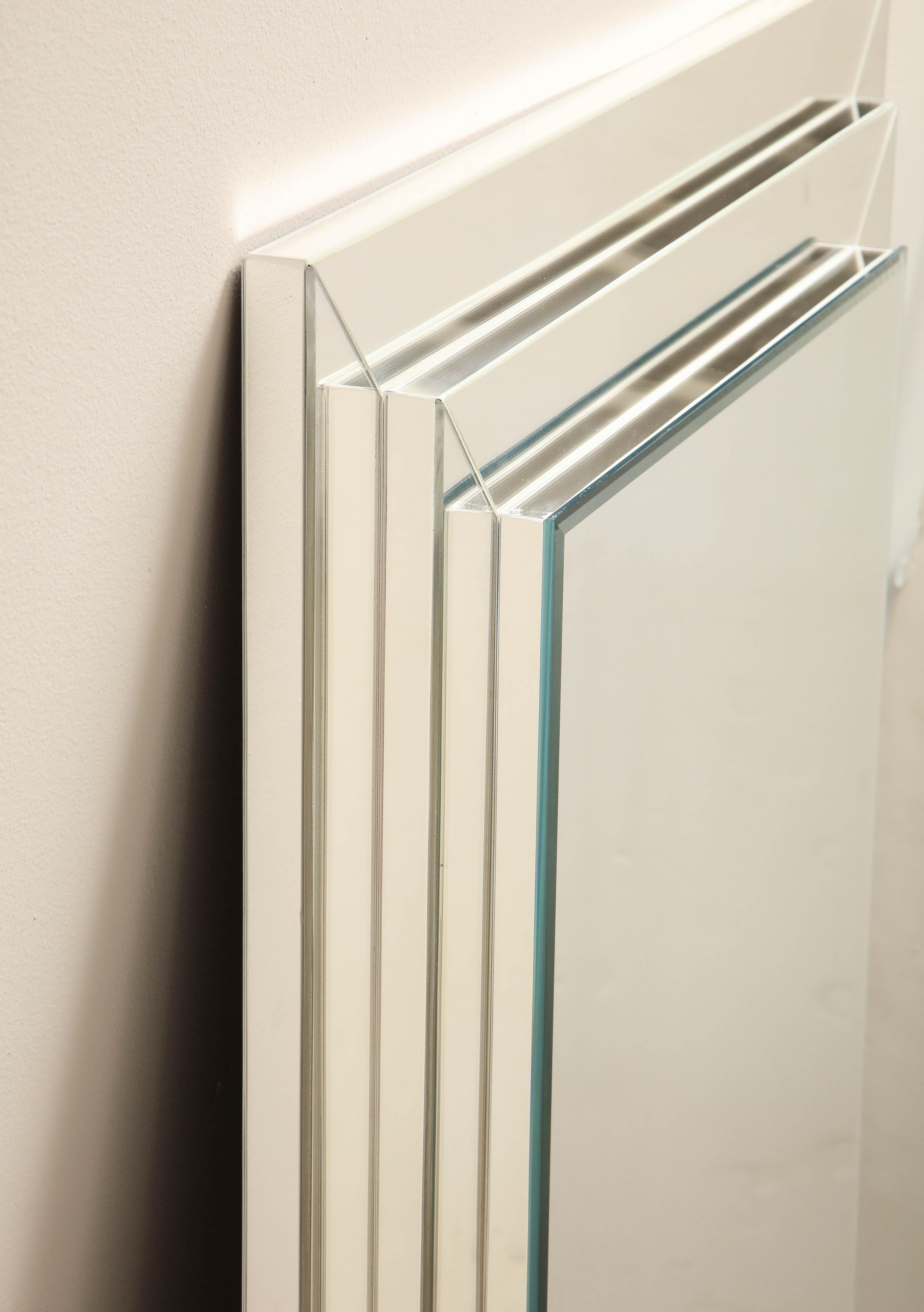 Custom tiered stacked rectangle mirror. Customization is available in different sizes and finishes.