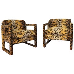 Custom Tiger Print Milo Baughman Chairs