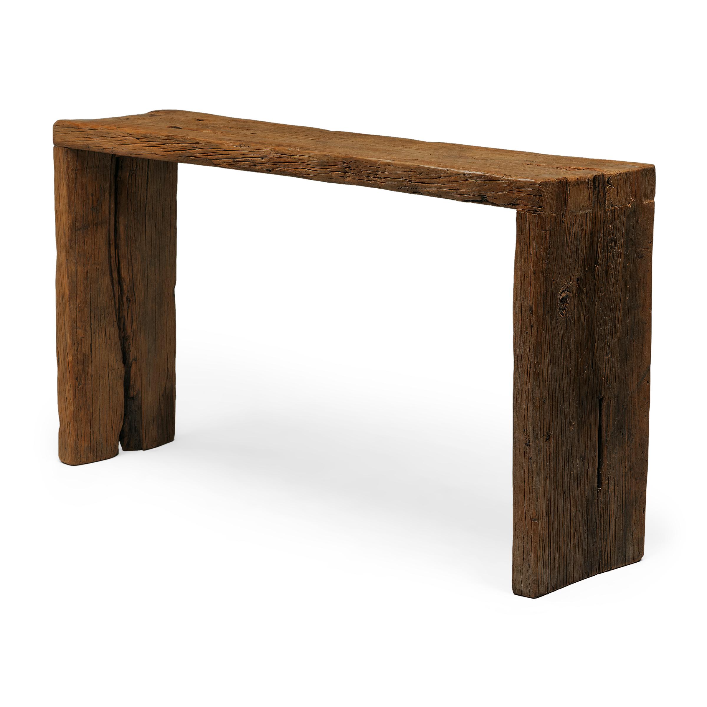 Organic Modern Custom Tobacco Reclaimed Waterfall Table For Sale