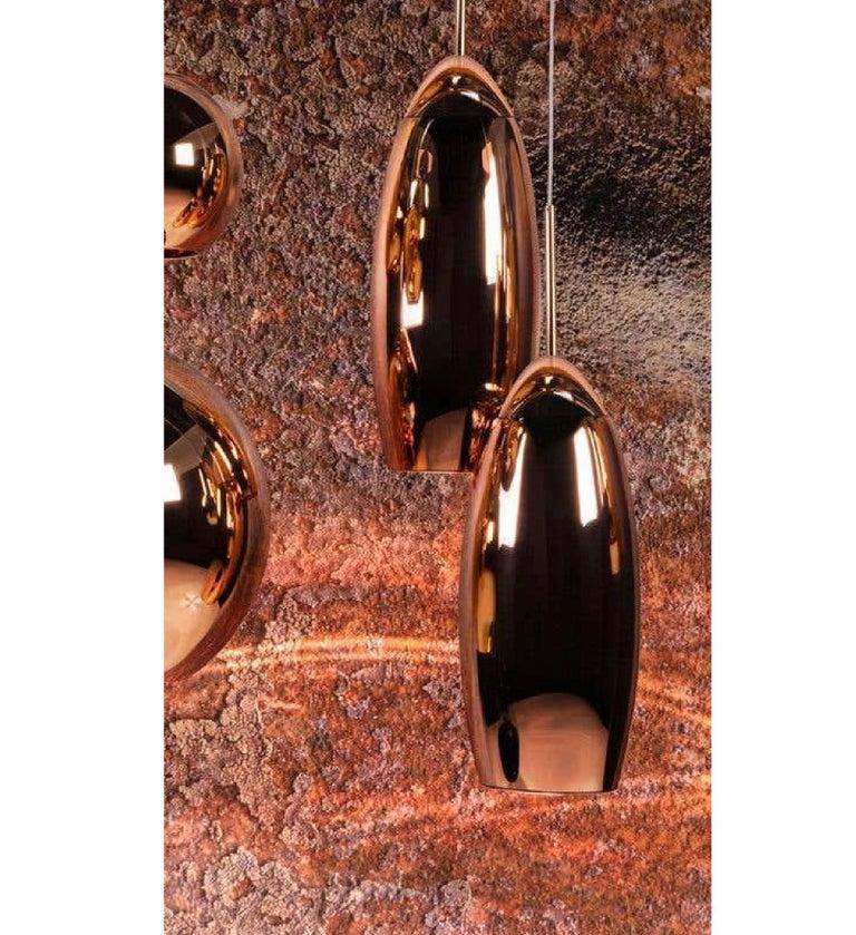 Acrylic Custom Tom Dixon Linear Pendant Chandelier Set of 5, Copper and Blue For Sale